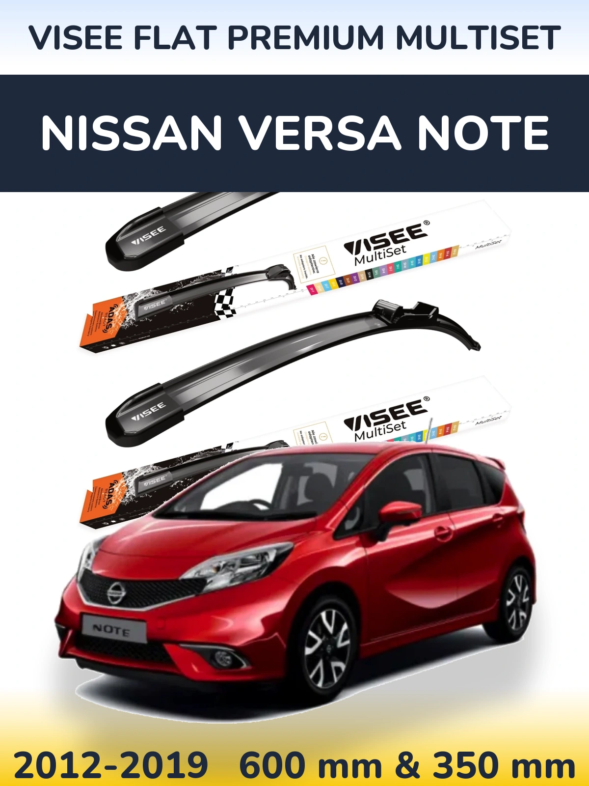 Комплект передних дворников VISEE FLAT PREMIUM MultiSet 600 & 350 мм для Nissan Versa Note 2012-2019
