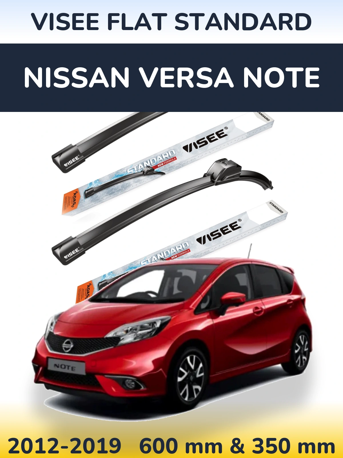 Комплект передних дворников VISEE FLAT STANDARD 600 & 350 мм для Nissan Versa Note 2012-2019