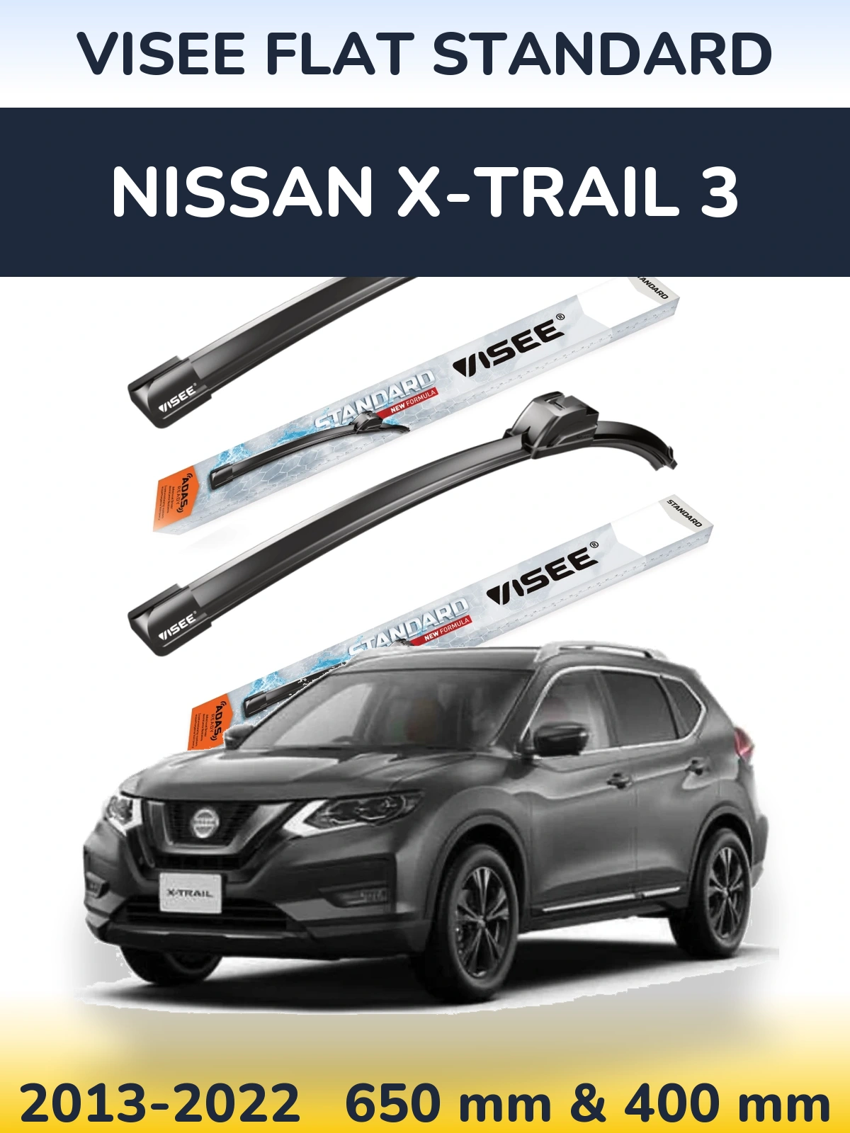 Komplet przednich wycieraczek VISEE FLAT STANDARD 650 & 400 mm do Nissan X-Trail 3 2013-2022