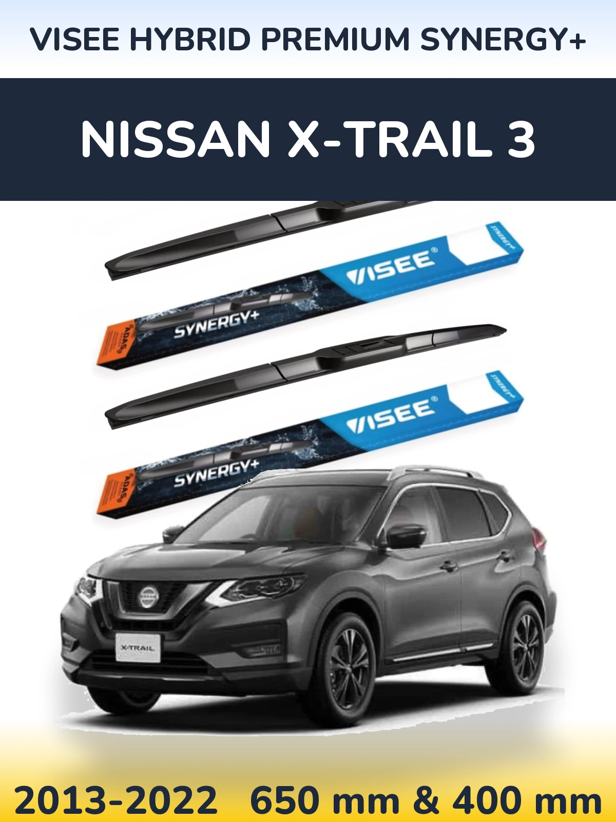 Komplet przednich wycieraczek VISEE HYBRID PREMIUM SYNERGY+ 650 & 400 mm do Nissan X-Trail 3 2013-2022