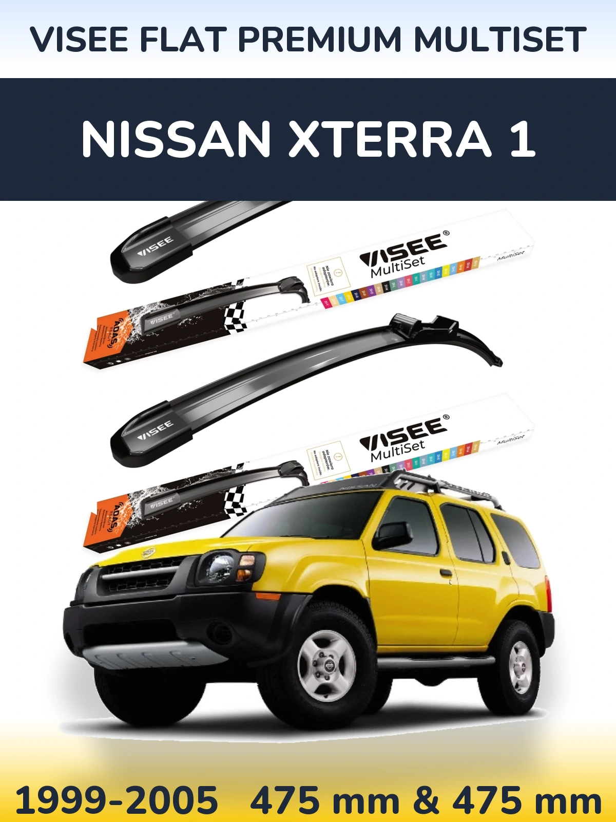 Комплект передних дворников VISEE FLAT PREMIUM MultiSet 475 & 475 мм для Nissan Xterra 1 1999-2005