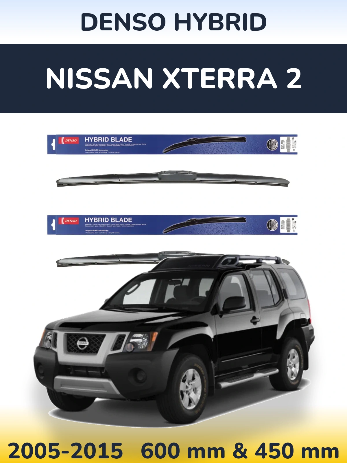 Komplet przednich wycieraczek Denso Hybrid 600 & 450 mm do Nissan Xterra 2 2005-2015