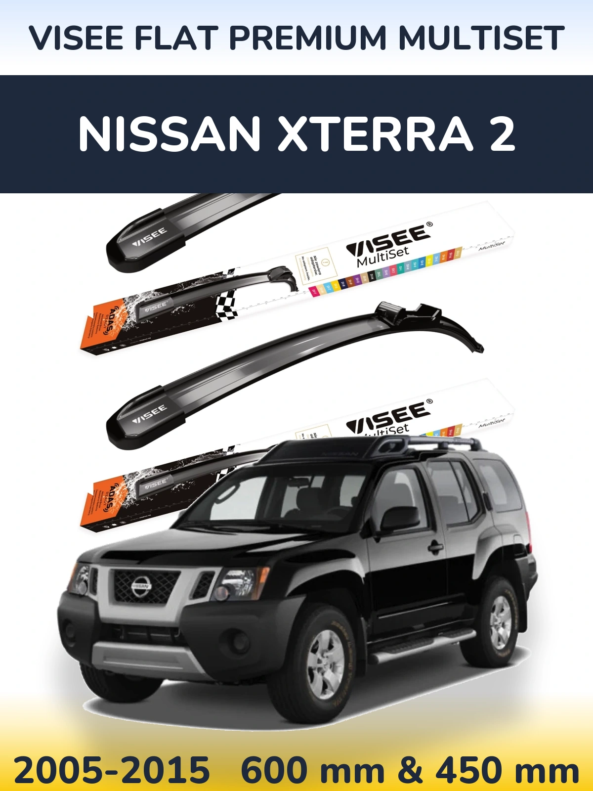 Komplet przednich wycieraczek VISEE FLAT PREMIUM MultiSet 600 & 450 mm do Nissan Xterra 2 2005-2015