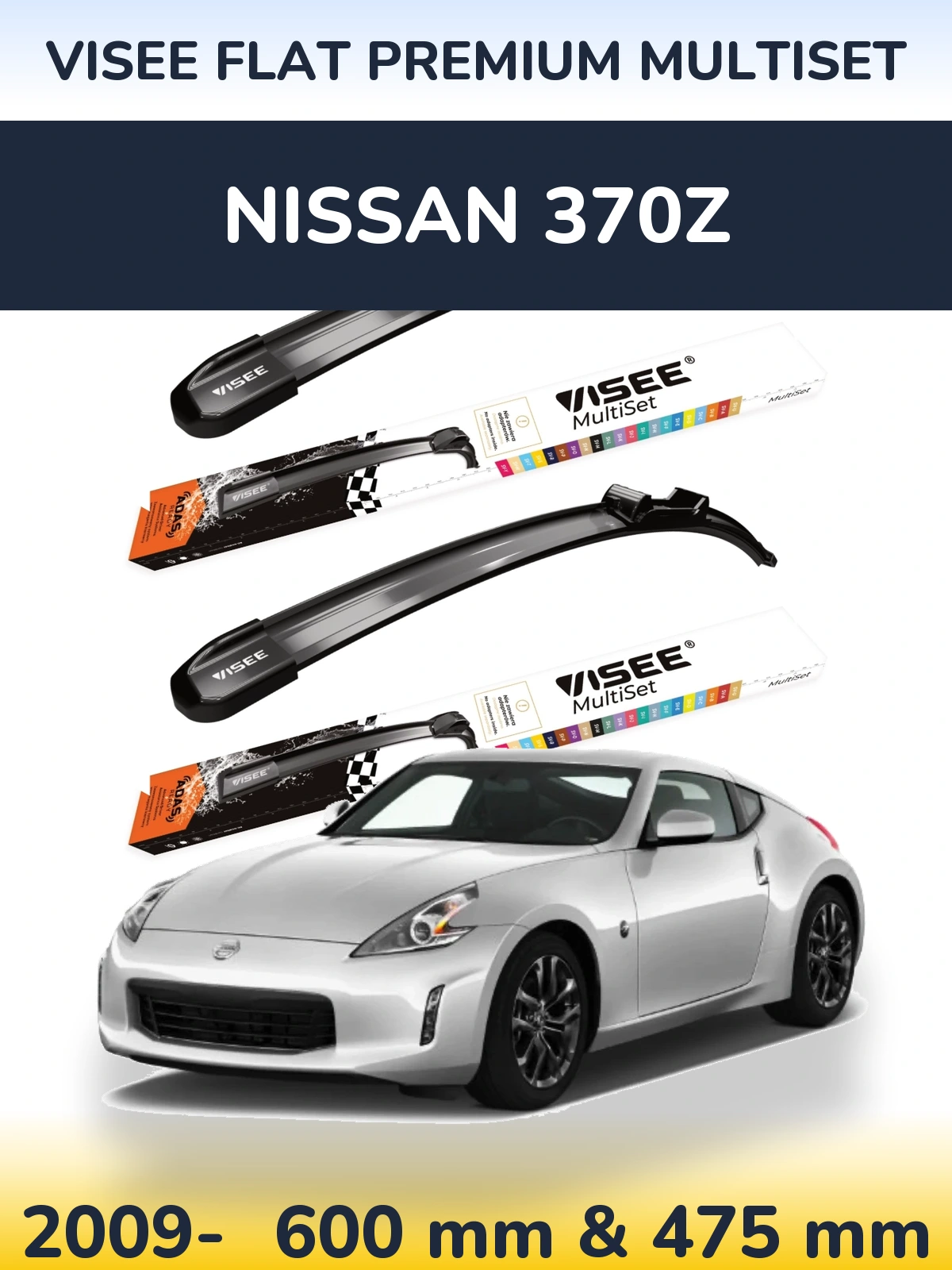 Komplet przednich wycieraczek VISEE FLAT PREMIUM MultiSet 600 & 475 mm do Nissan 370Z 2009-2026