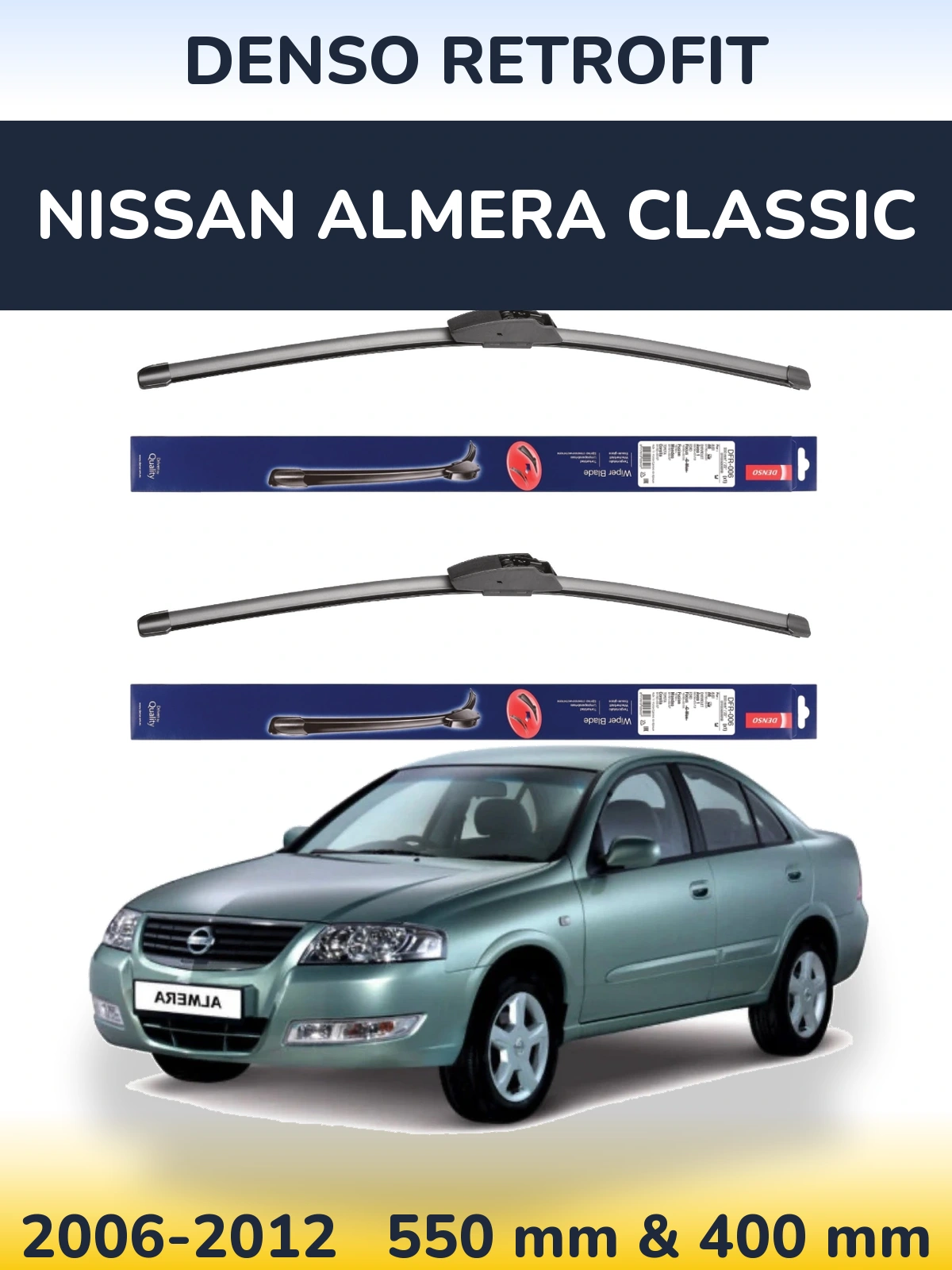 Komplet przednich wycieraczek Denso Retrofit 550 & 400 mm do Nissan Almera Classic 2006-2012