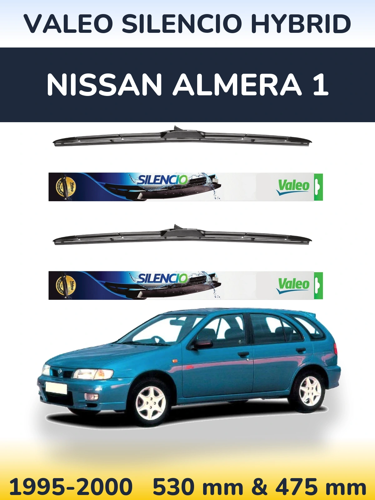 Комплект передних дворников Valeo Silencio Hybrid 530 & 475 мм для Nissan Almera 1 1995-2000