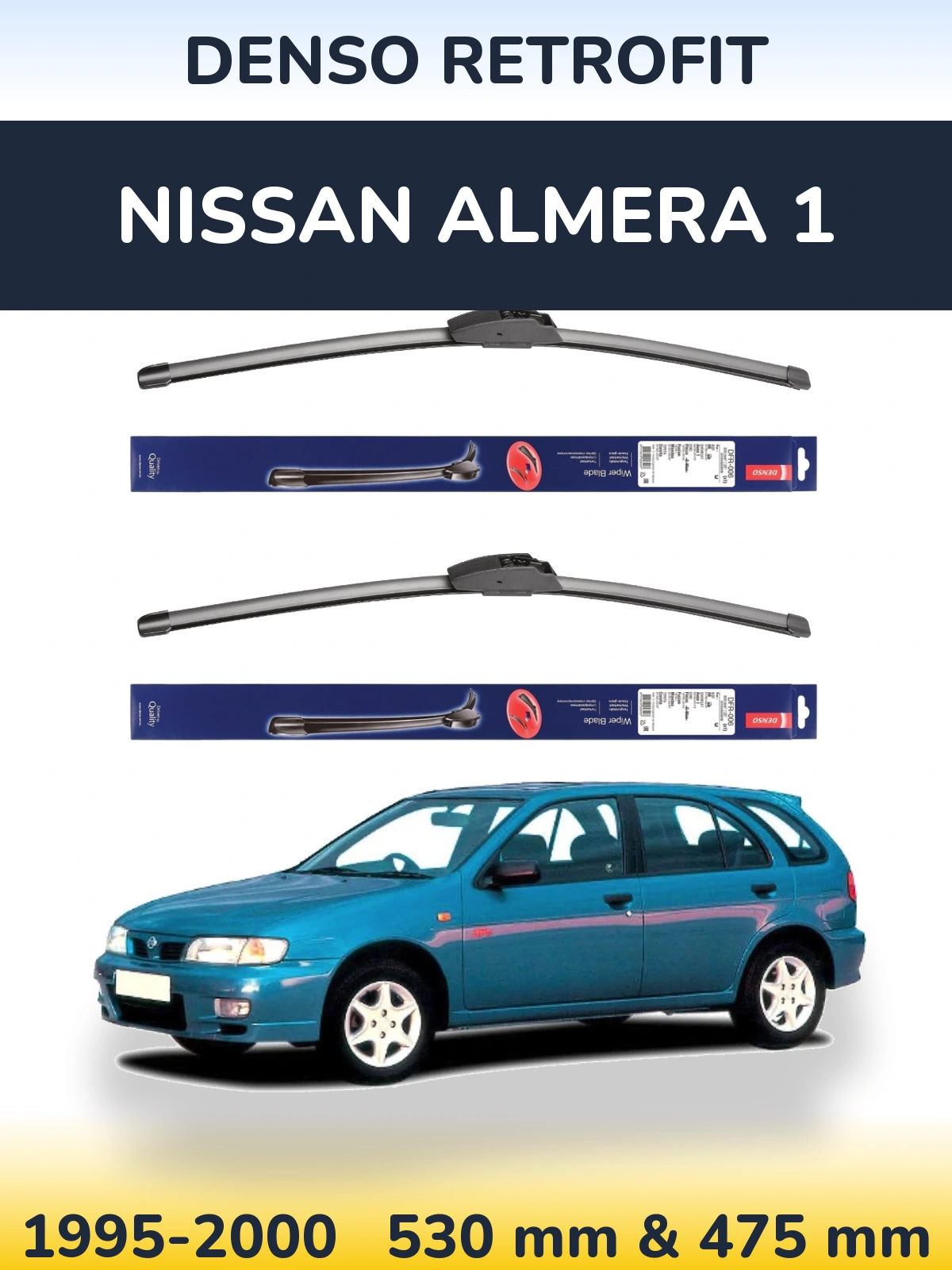 Komplet przednich wycieraczek Denso Retrofit 530 & 475 mm do Nissan Almera 1 1995-2000