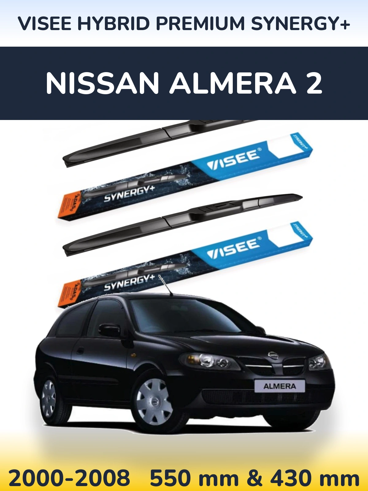 Komplet przednich wycieraczek VISEE HYBRID PREMIUM SYNERGY+ 550 & 430 mm do Nissan Almera 2 2000-2008