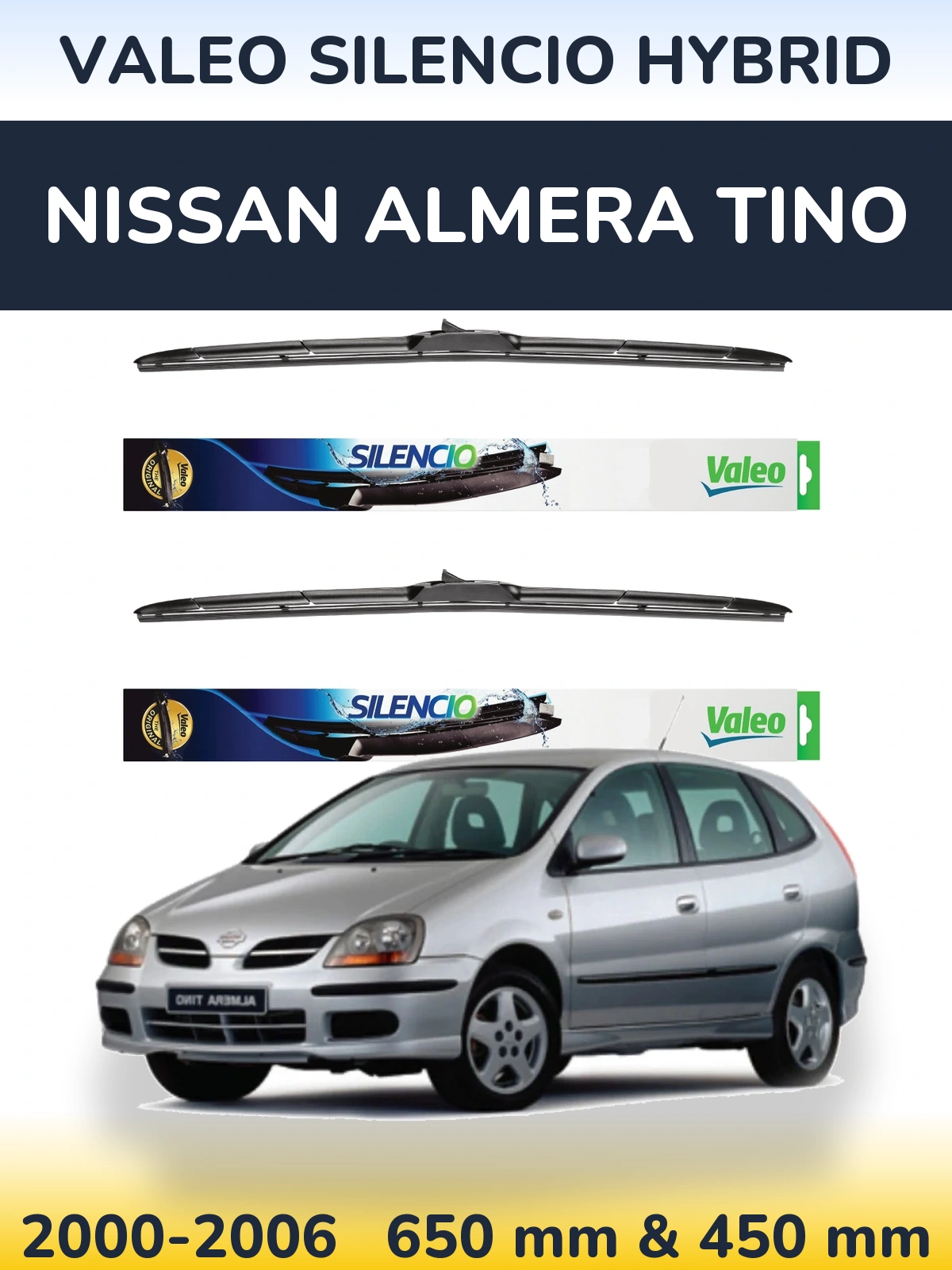 Комплект передних дворников Valeo Silencio Hybrid 650 & 450 мм для Nissan Almera Tino 2000-2006