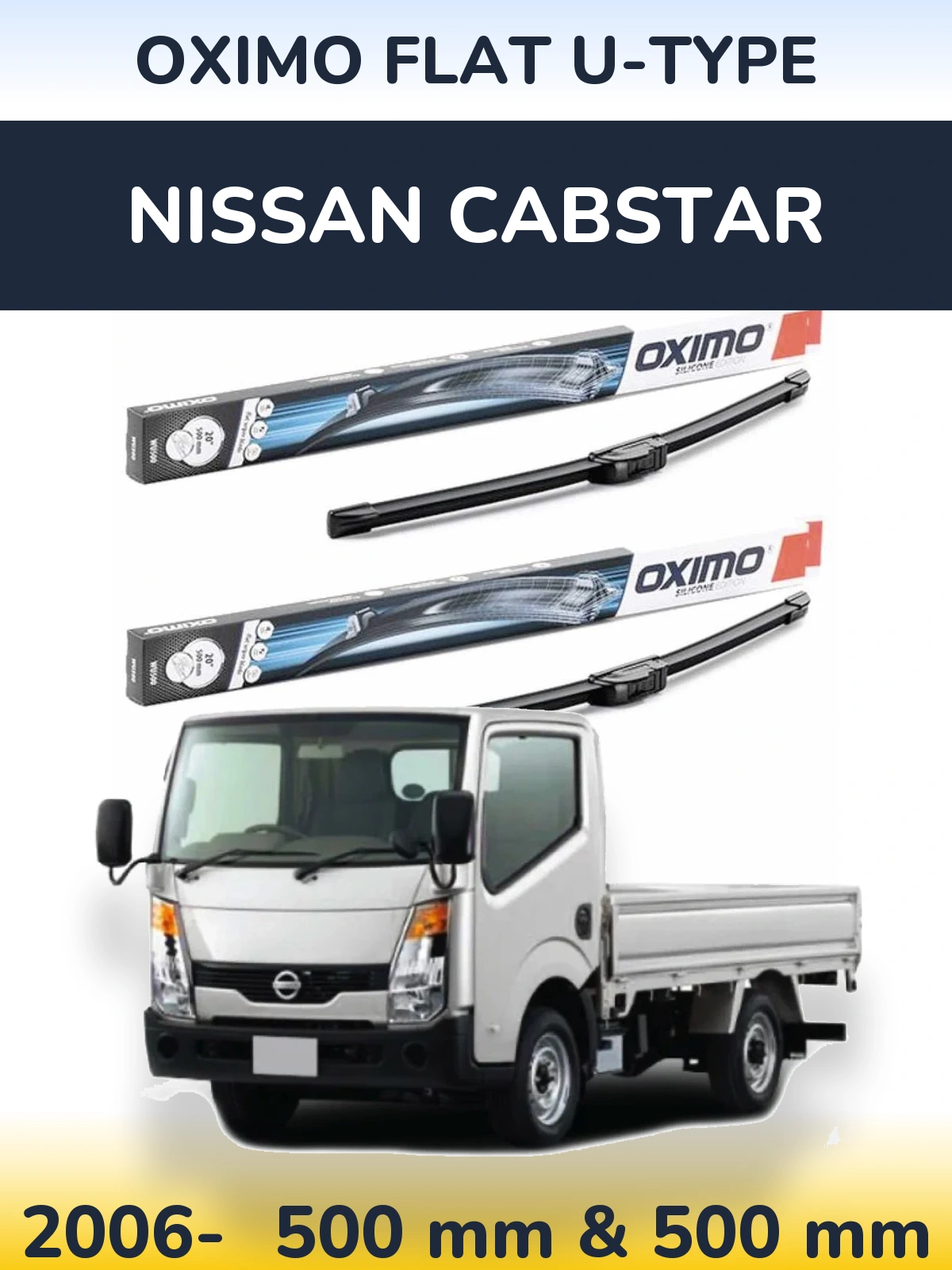 Комплект передних дворников Oximo Flat U-type 500 & 500 мм для Nissan Cabstar 2006-2026
