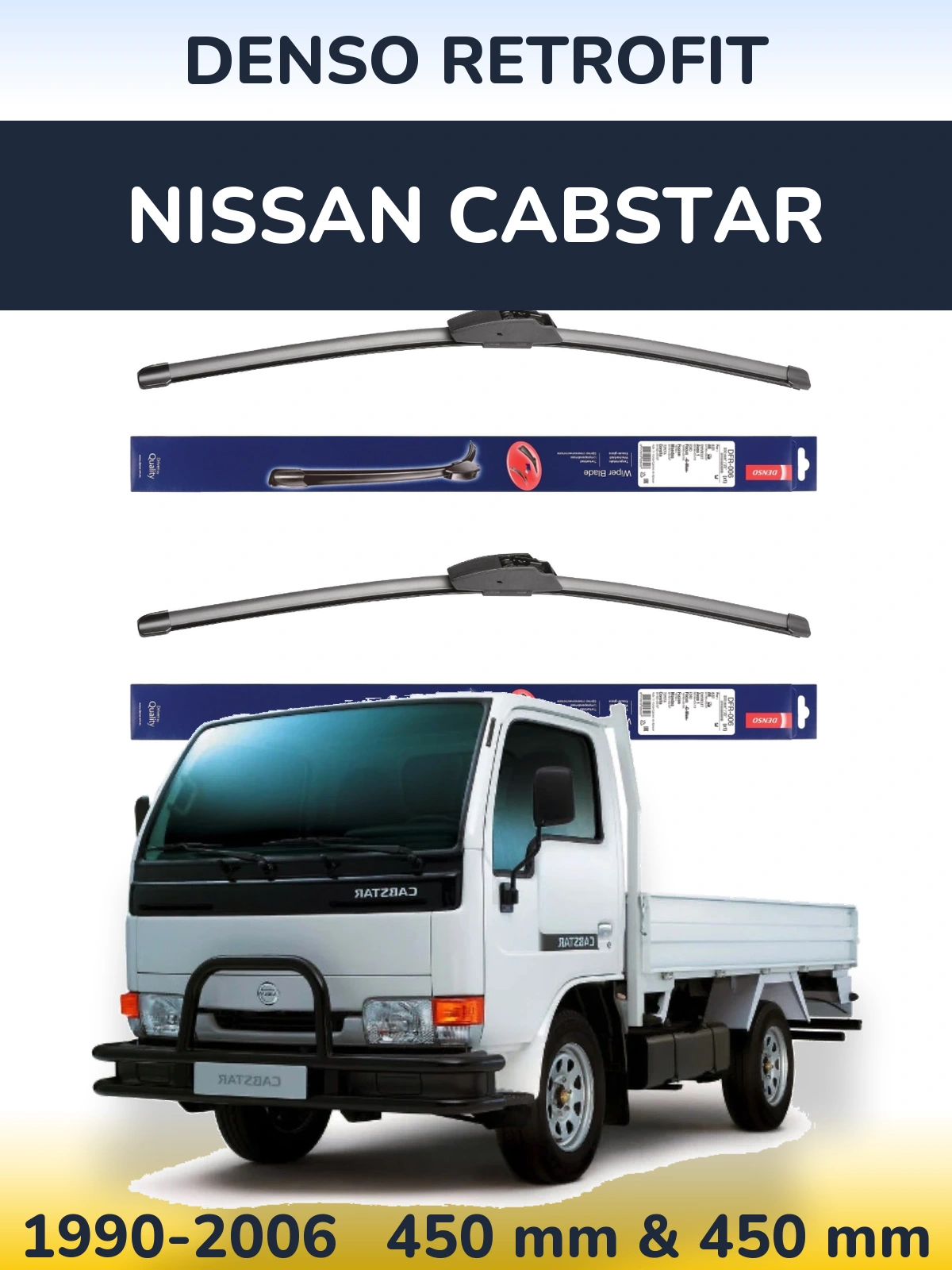 Komplet przednich wycieraczek Denso Retrofit 450 & 450 mm do Nissan Cabstar 1990-2006