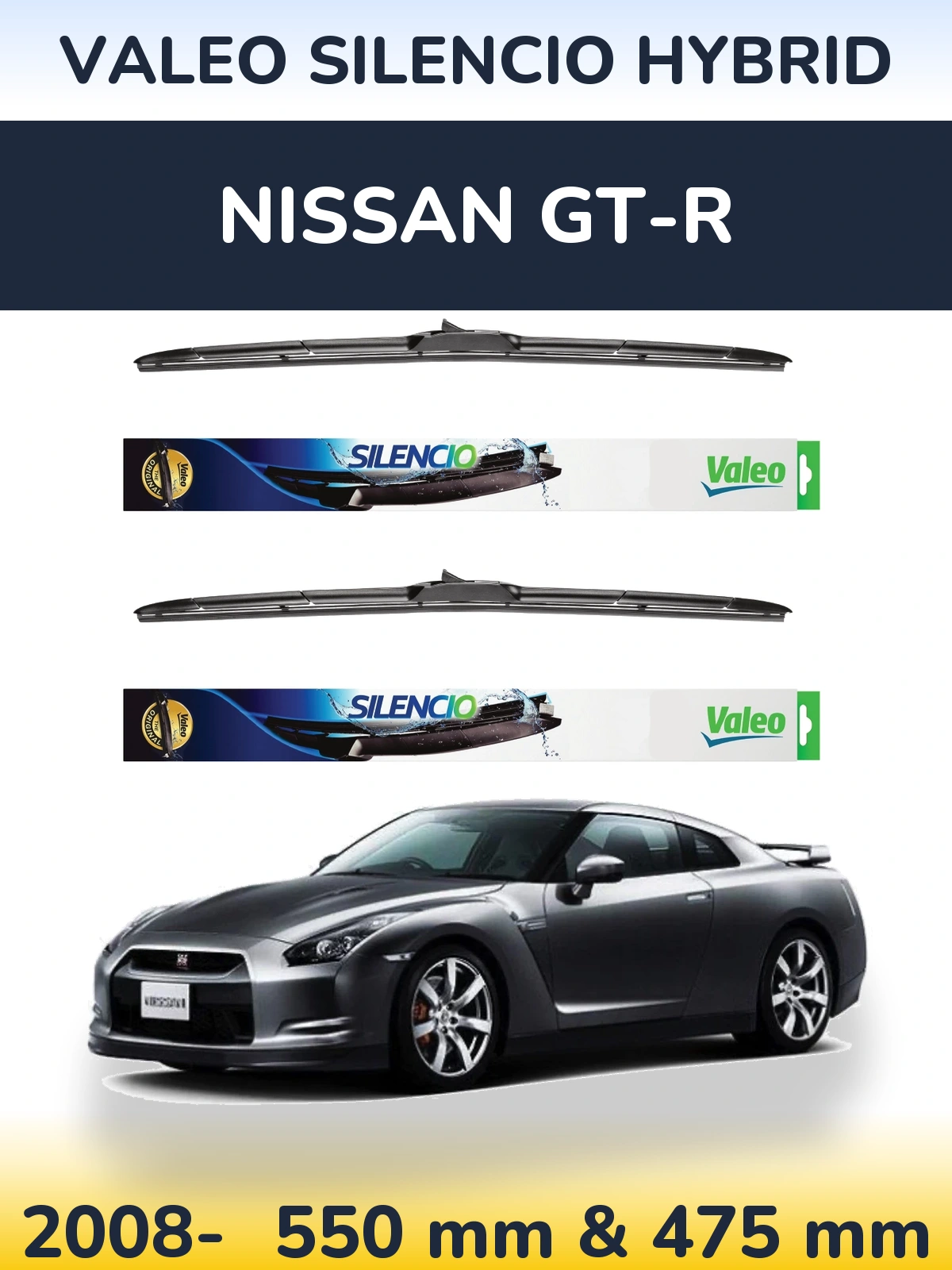 Комплект передніх щіток Valeo Silencio Hybrid 550 & 475 мм для Nissan GT-R 2008-2026