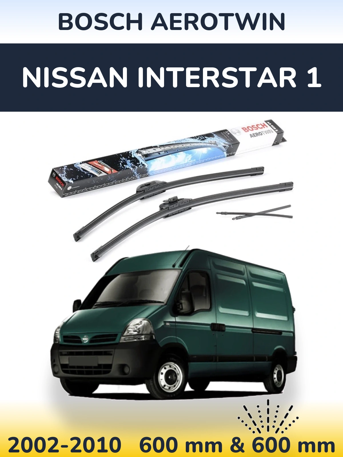 Комплект передних дворников BOSCH AeroTwin 600 & 600 мм для Nissan Interstar 1 2002-2010
