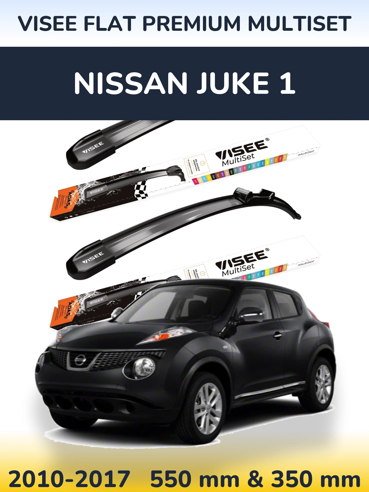 Komplet przednich wycieraczek VISEE FLAT PREMIUM MultiSet 550 & 350 mm do Nissan Juke 1 2010-2017