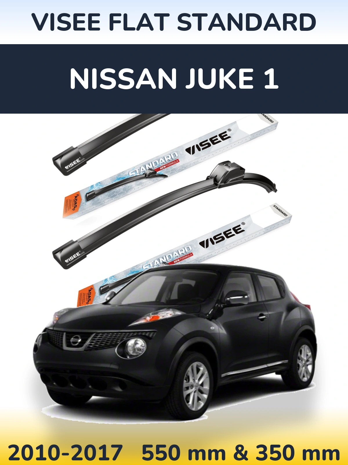 Komplet przednich wycieraczek VISEE FLAT STANDARD 550 & 350 mm do Nissan Juke 1 2010-2017