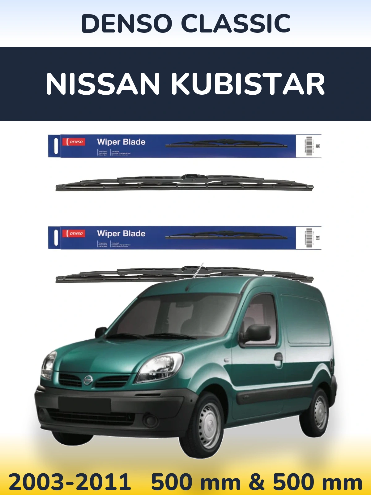 Komplet przednich wycieraczek Denso Classic 500 & 500 mm do Nissan Kubistar 2003-2011