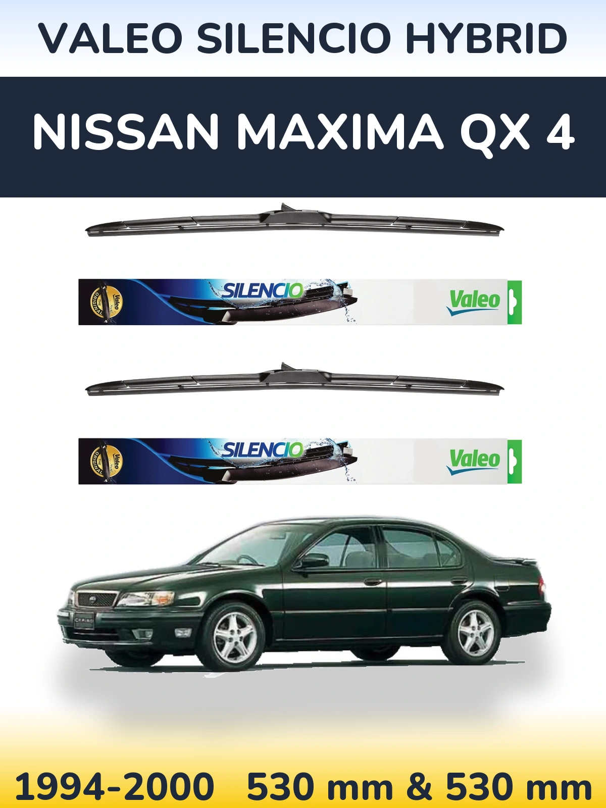 Komplet przednich wycieraczek Valeo Silencio Hybrid 530 & 530 mm do Nissan Maxima QX 4 1994-2000