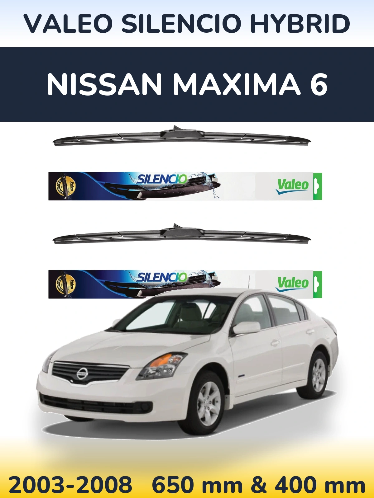 Komplet przednich wycieraczek Valeo Silencio Hybrid 650 & 400 mm do Nissan Maxima 6 2003-2008