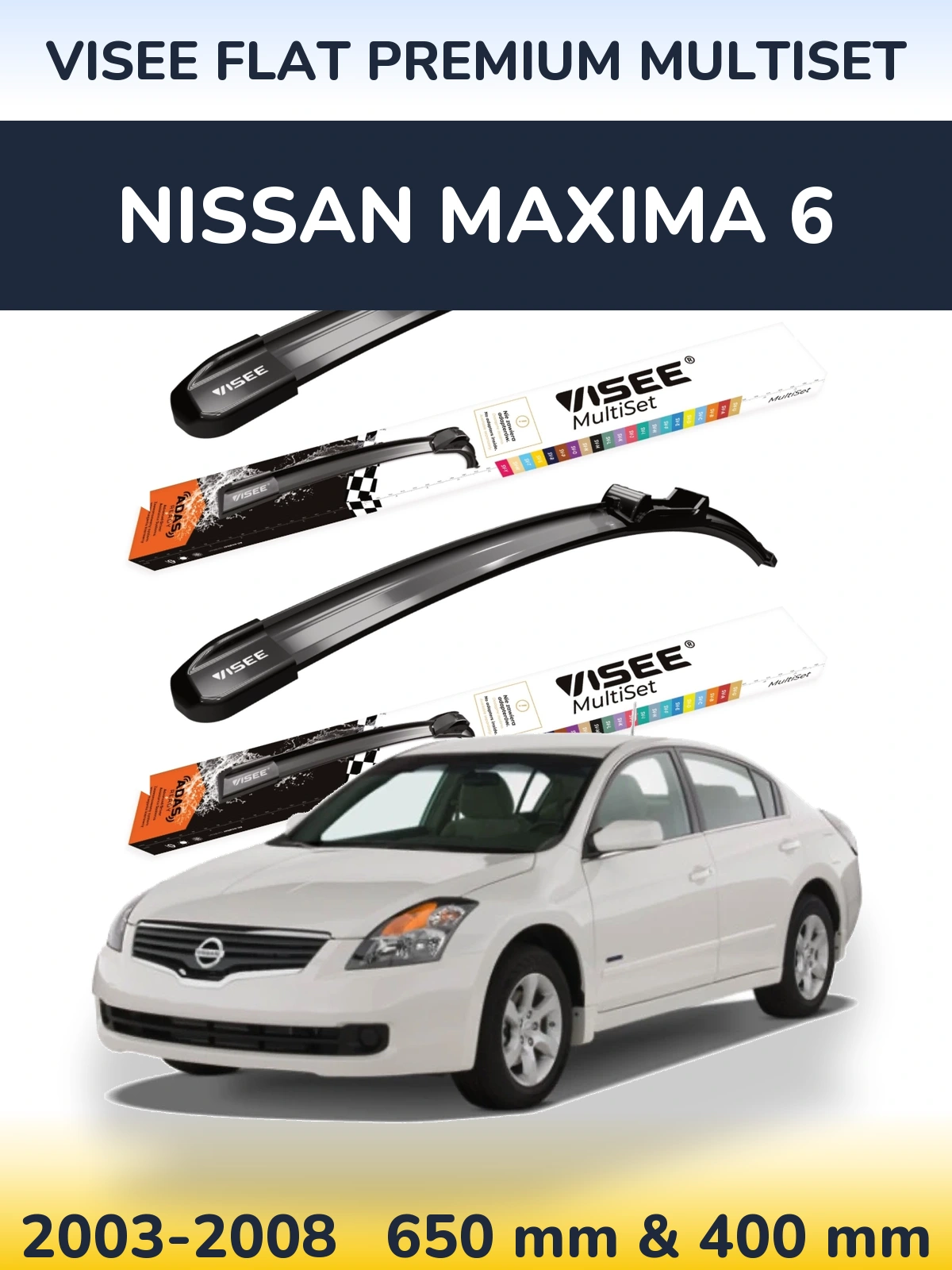 Komplet przednich wycieraczek VISEE FLAT PREMIUM MultiSet 650 & 400 mm do Nissan Maxima 6 2003-2008