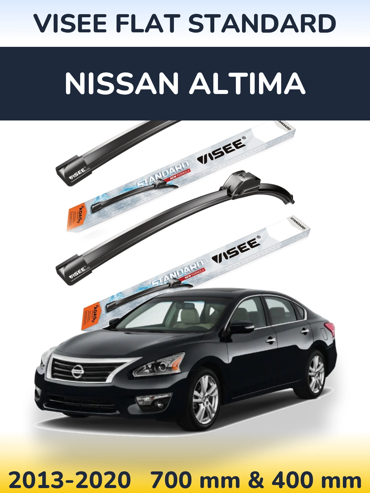 Front wiper blade set VISEE FLAT STANDARD 700 & 400 mm for Nissan Altima 2013-2020