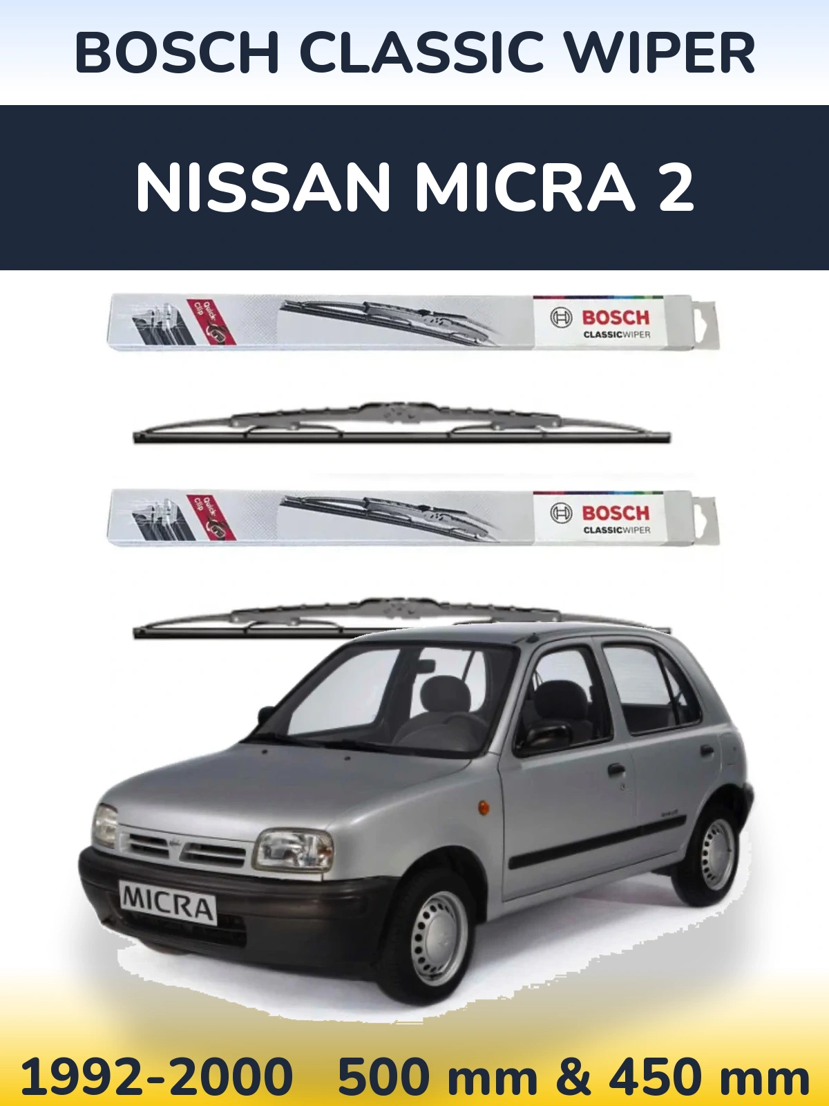 Komplet przednich wycieraczek BOSCH Classic Wiper 500 & 450 mm do Nissan Micra 2 1992-2000
