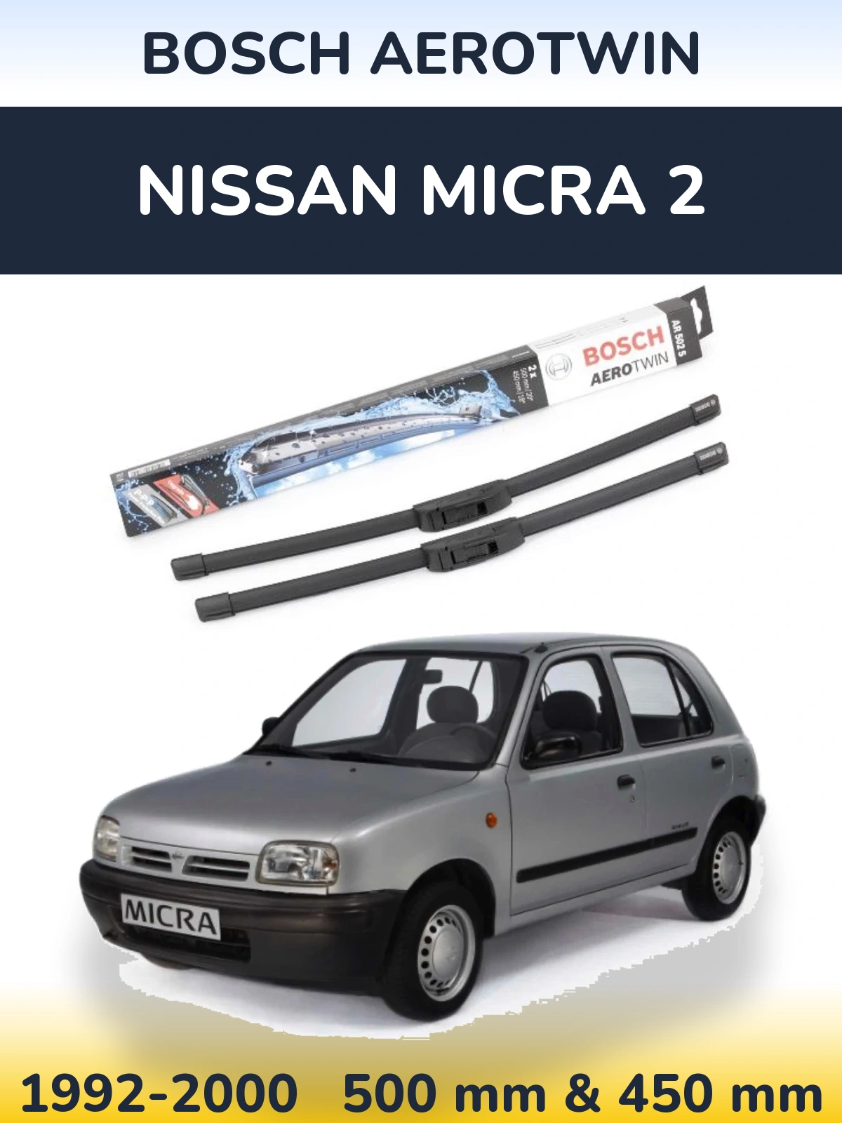 Komplet przednich wycieraczek BOSCH AeroTwin 500 & 450 mm do Nissan Micra 2 1992-2000