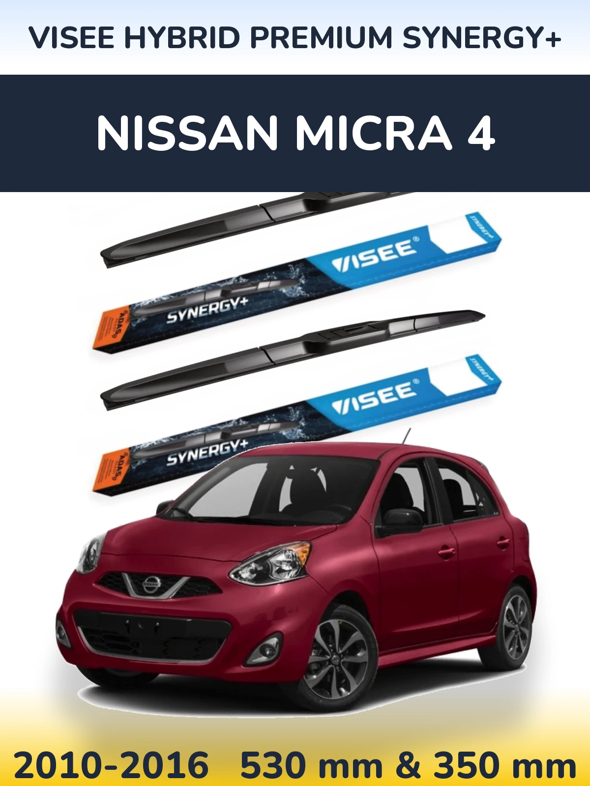 Komplet przednich wycieraczek VISEE HYBRID PREMIUM SYNERGY+ 530 & 350 mm do Nissan Micra 4 2010-2016