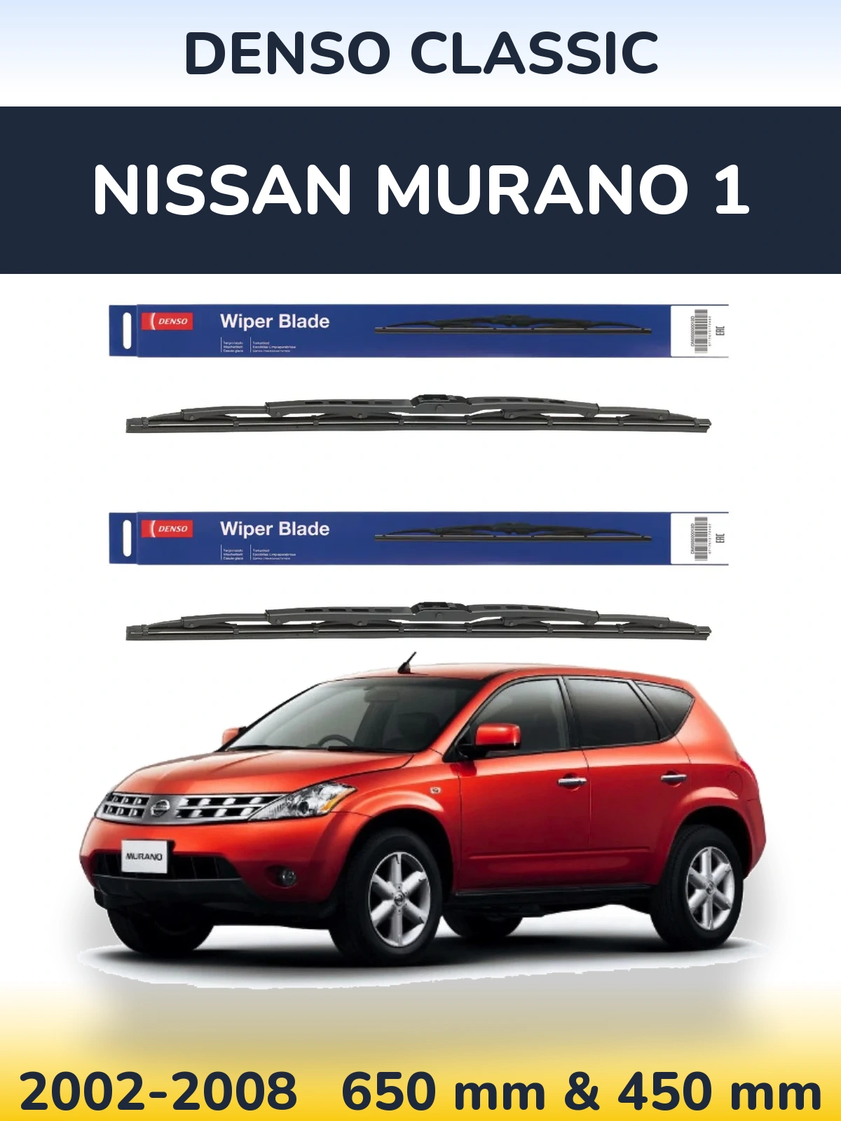 Komplet przednich wycieraczek Denso Classic 650 & 450 mm do Nissan Murano 1 2002-2008