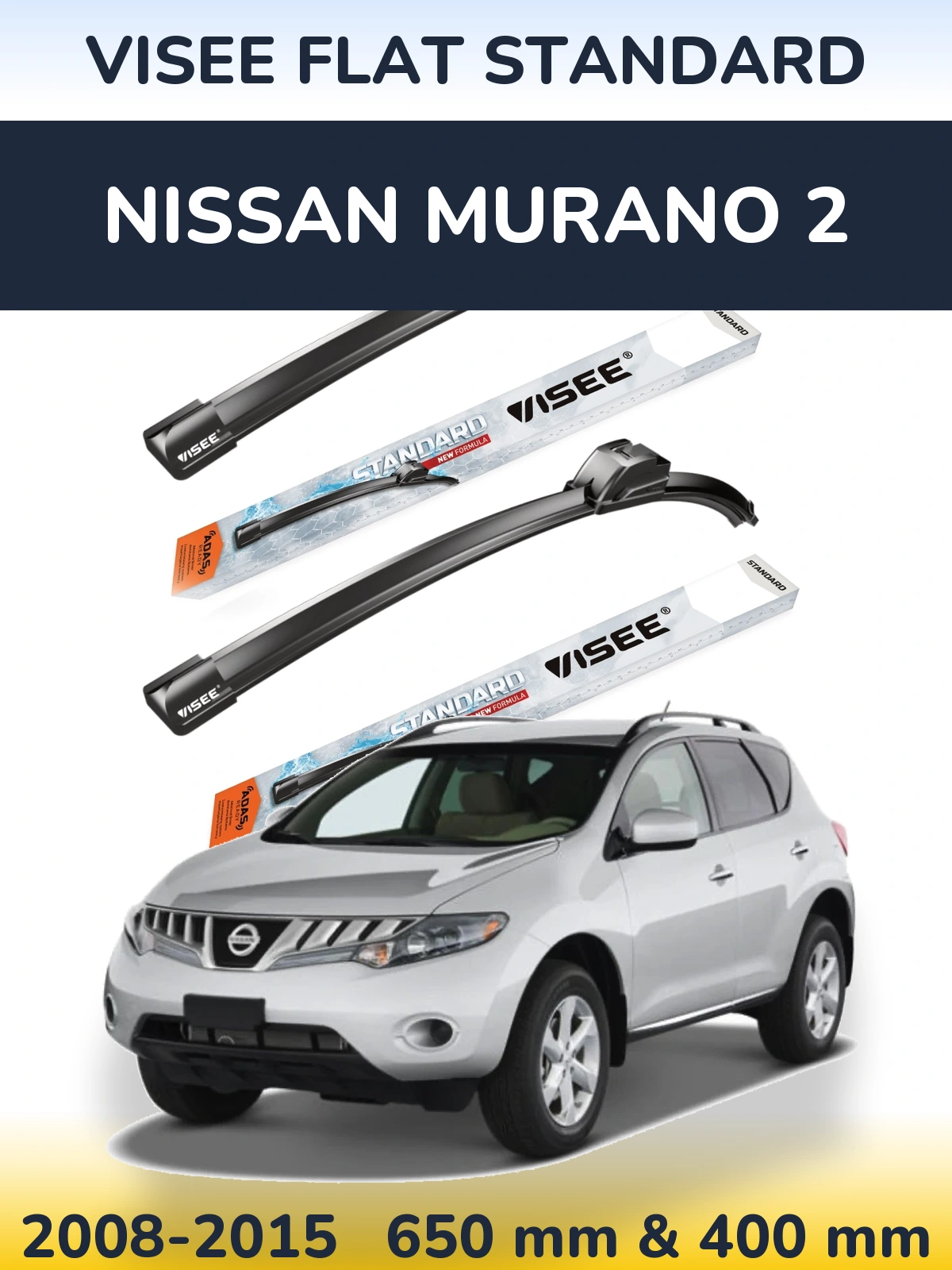 Komplet przednich wycieraczek VISEE FLAT STANDARD 650 & 400 mm do Nissan Murano 2 2008-2015