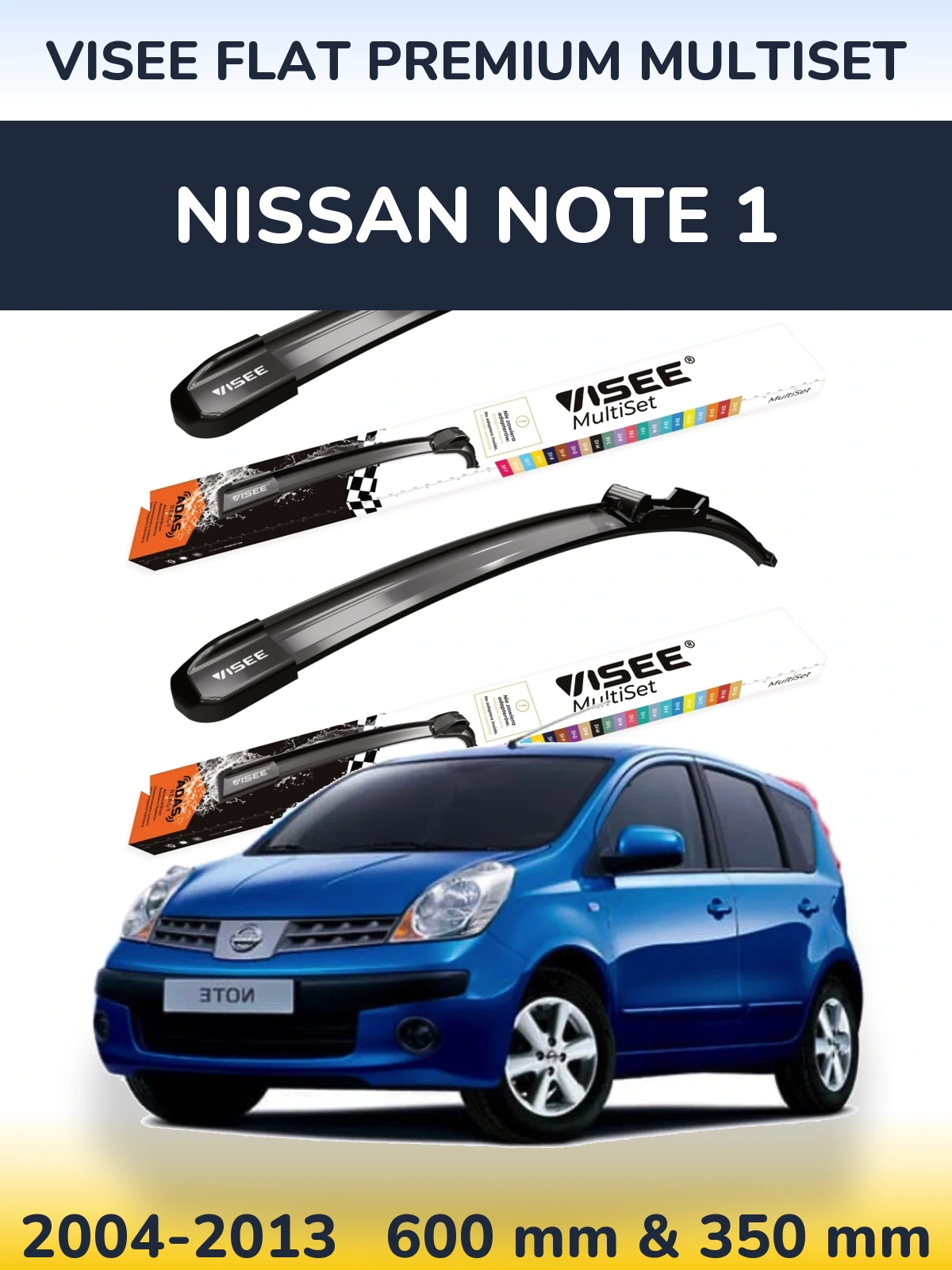 Комплект передних дворников VISEE FLAT PREMIUM MultiSet 600 & 350 мм для Nissan Note 1 2004-2013
