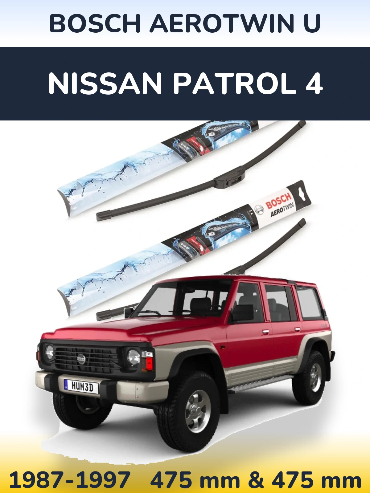 Komplet przednich wycieraczek BOSCH AeroTwin U 475 & 475 mm do Nissan Patrol 4 1987-1997