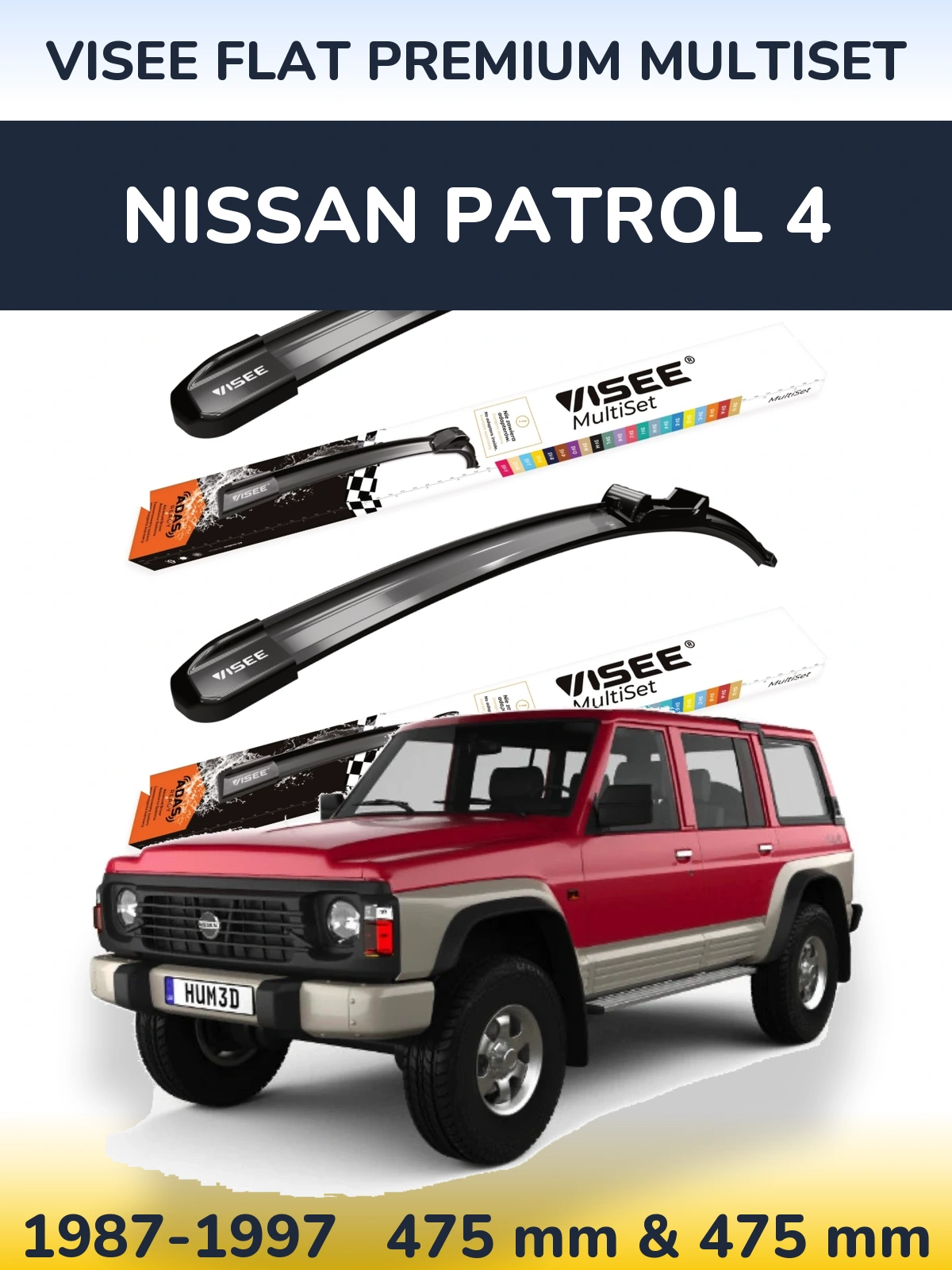 Komplet przednich wycieraczek VISEE FLAT PREMIUM MultiSet 475 & 475 mm do Nissan Patrol 4 1987-1997