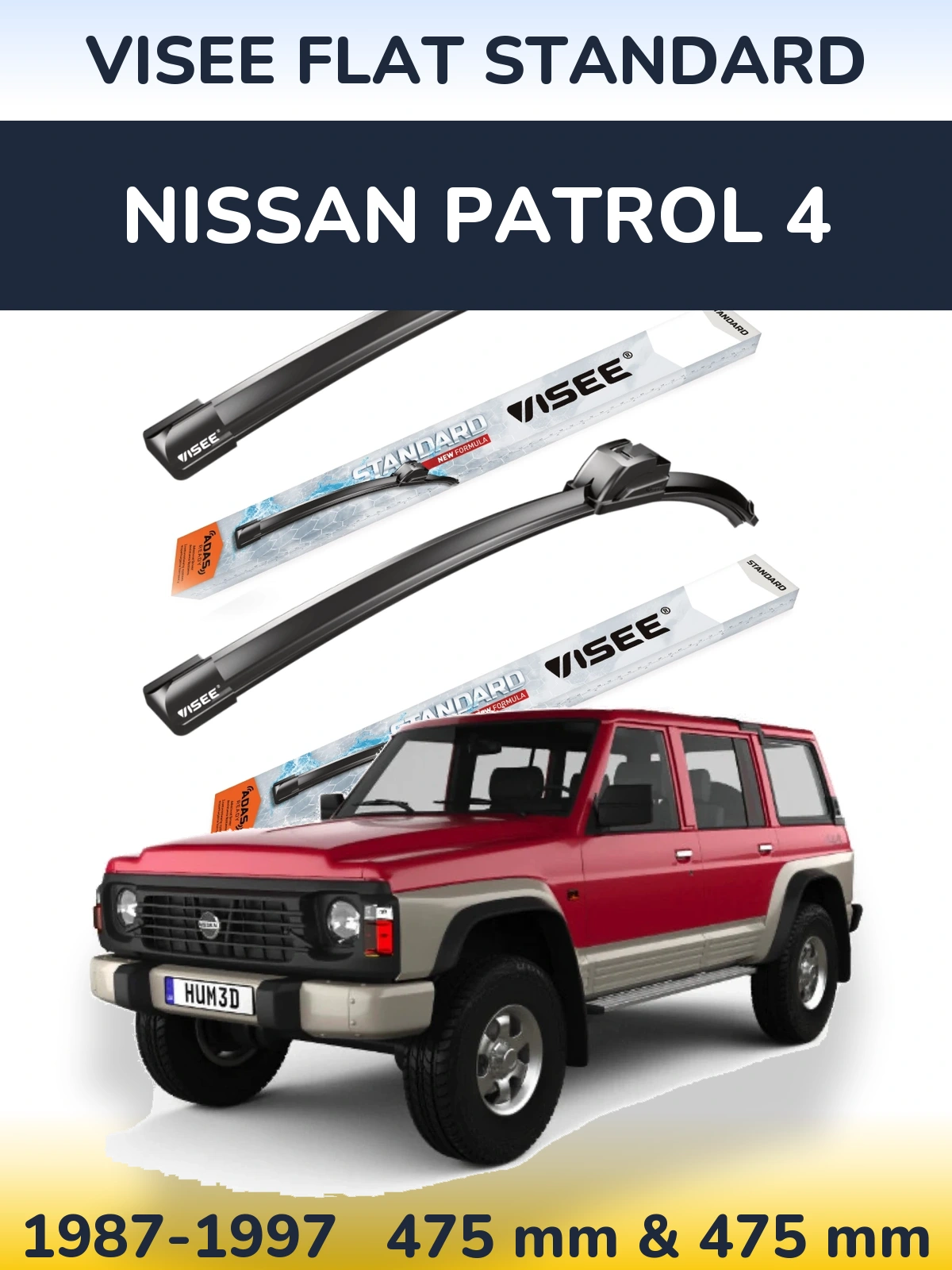 Komplet przednich wycieraczek VISEE FLAT STANDARD 475 & 475 mm do Nissan Patrol 4 1987-1997