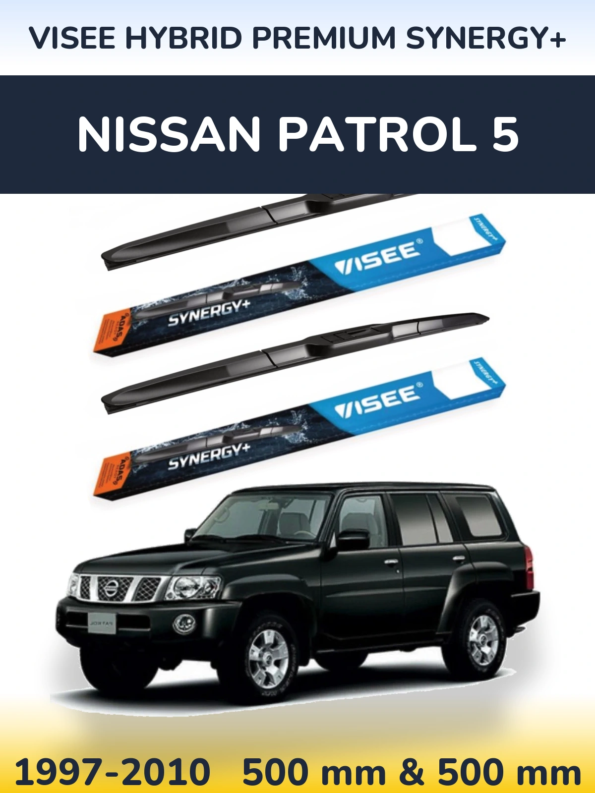 Комплект передних дворников VISEE HYBRID PREMIUM SYNERGY+ 500 & 500 мм для Nissan Patrol 5 1997-2010