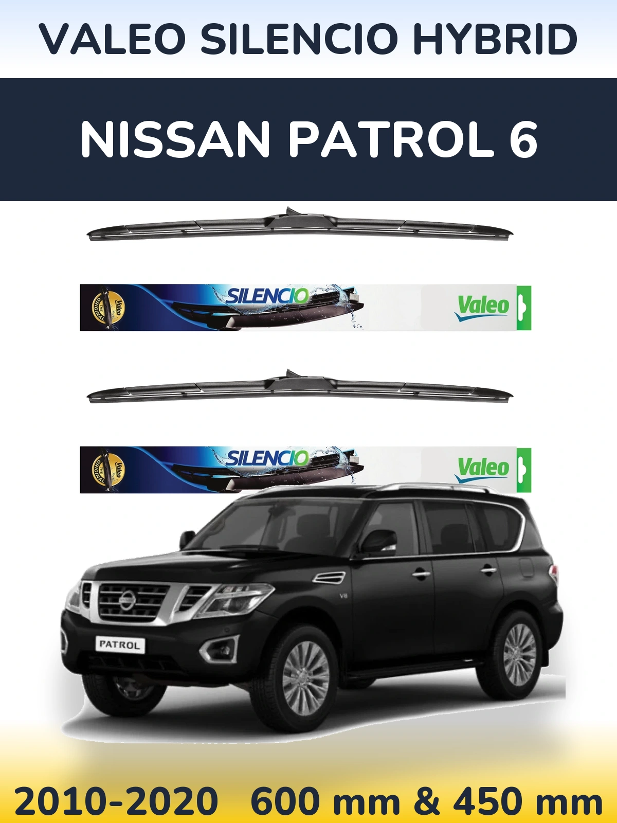 Komplet przednich wycieraczek Valeo Silencio Hybrid 600 & 450 mm do Nissan Patrol 6 2010-2020