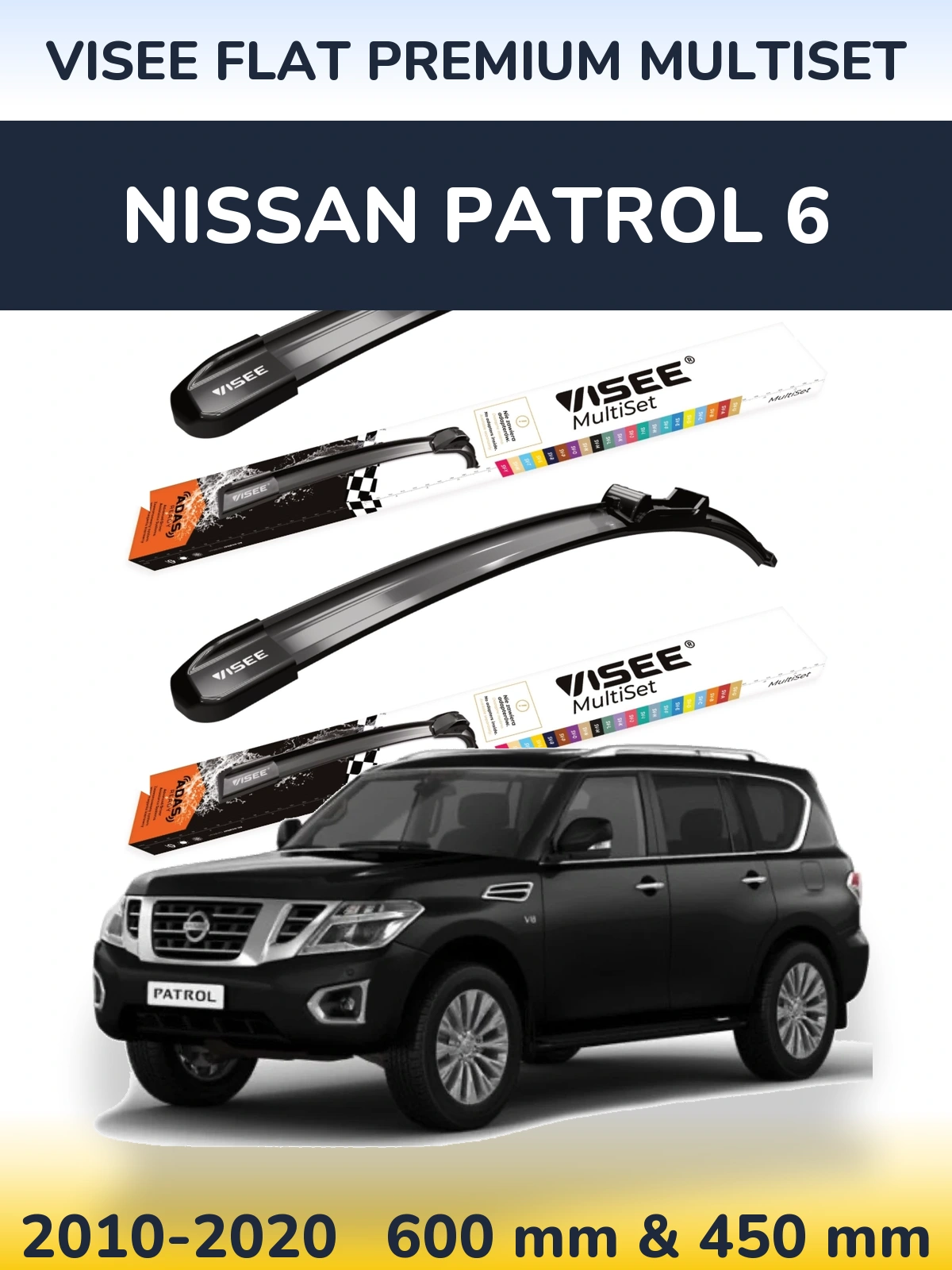 Komplet przednich wycieraczek VISEE FLAT PREMIUM MultiSet 600 & 450 mm do Nissan Patrol 6 2010-2020