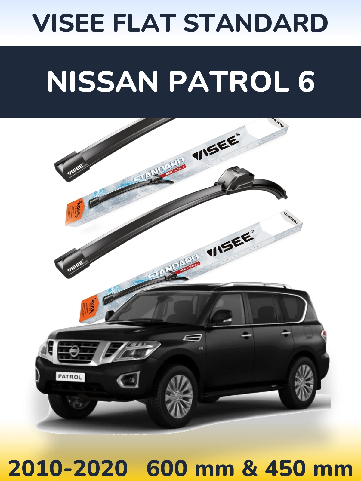 Komplet przednich wycieraczek VISEE FLAT STANDARD 600 & 450 mm do Nissan Patrol 6 2010-2020