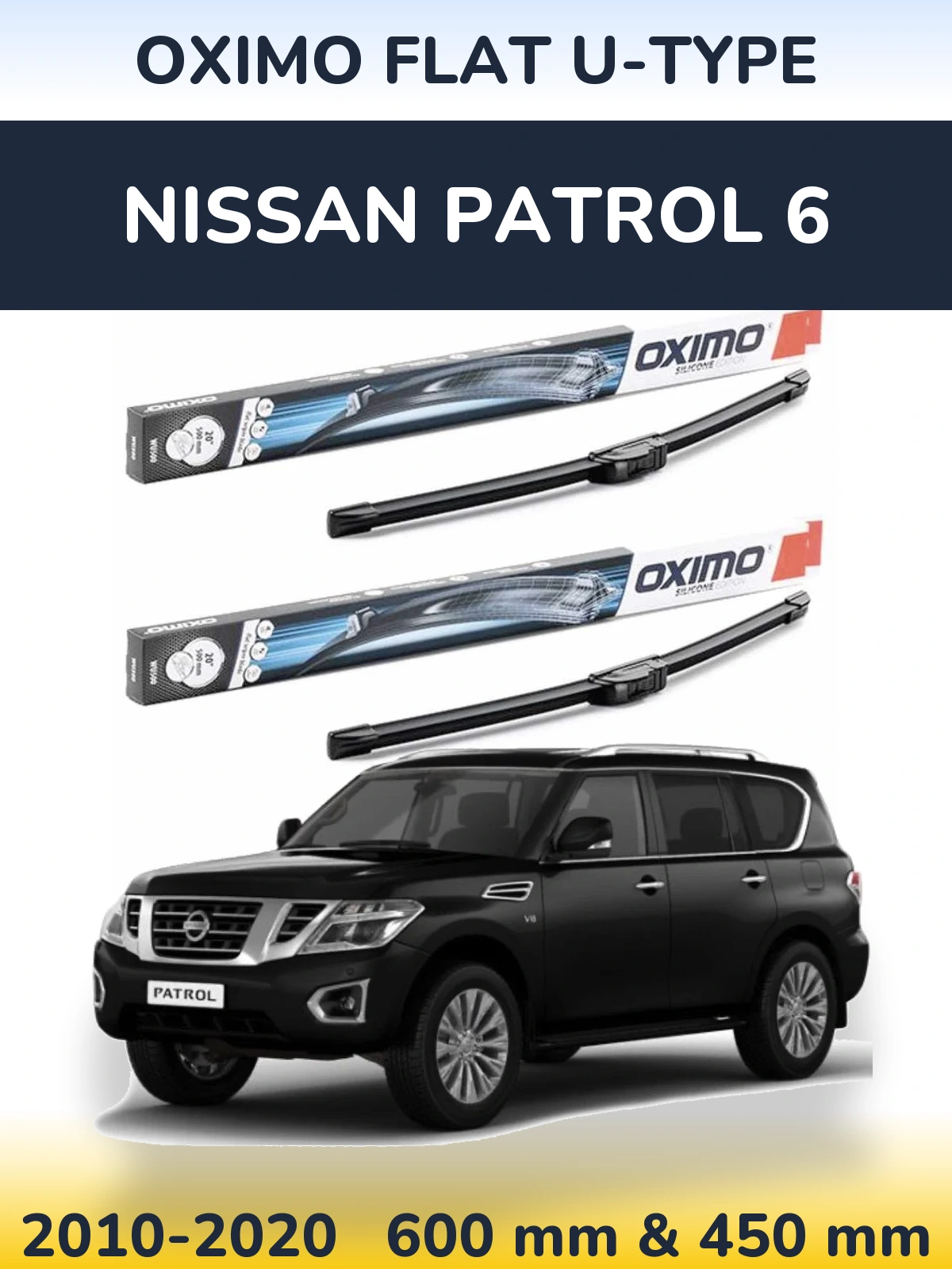 Комплект передних дворников Oximo Flat U-type 600 & 450 мм для Nissan Patrol 6 2010-2020