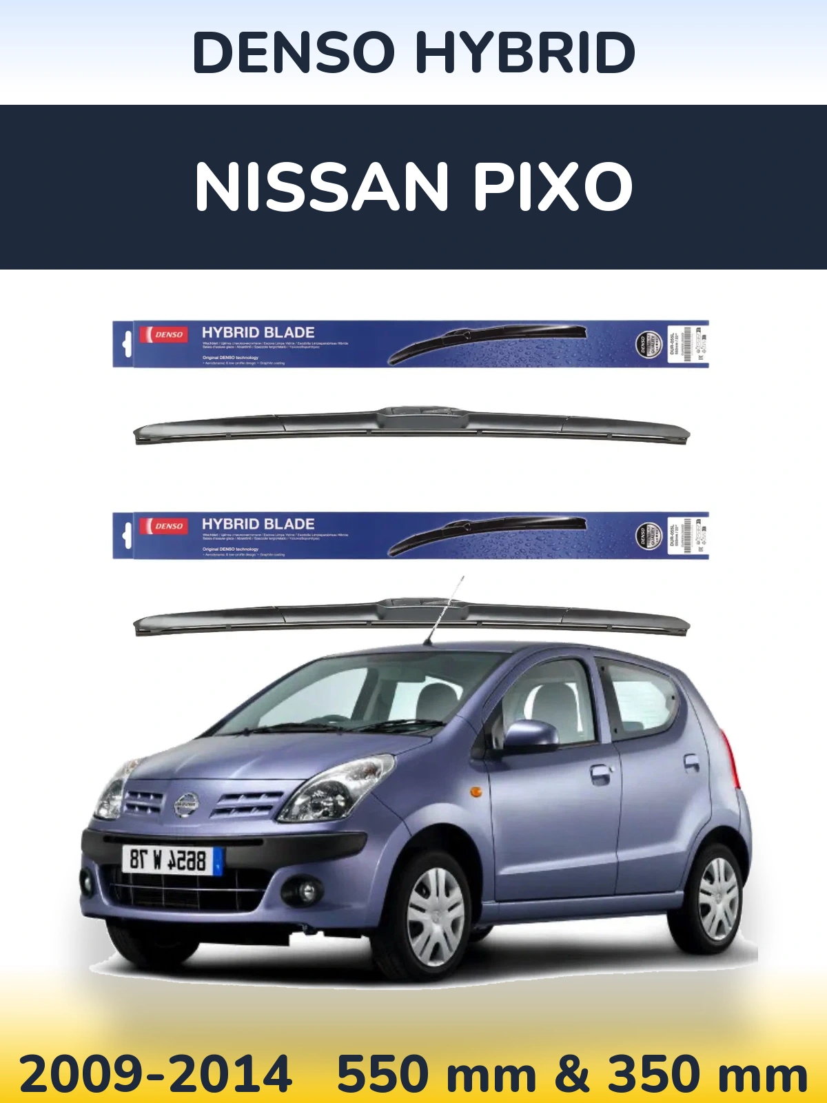 Komplet przednich wycieraczek Denso Hybrid 550 & 350 mm do Nissan Pixo 2009-2014