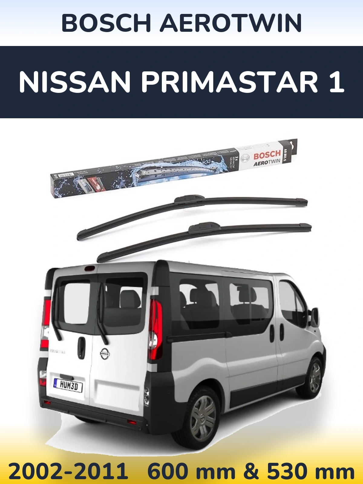 Komplet przednich wycieraczek BOSCH AeroTwin 600 & 530 mm do Nissan Primastar 1 2002-2011