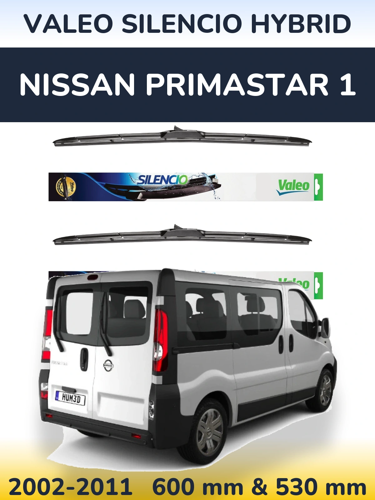 Komplet przednich wycieraczek Valeo Silencio Hybrid 600 & 530 mm do Nissan Primastar 1 2002-2011