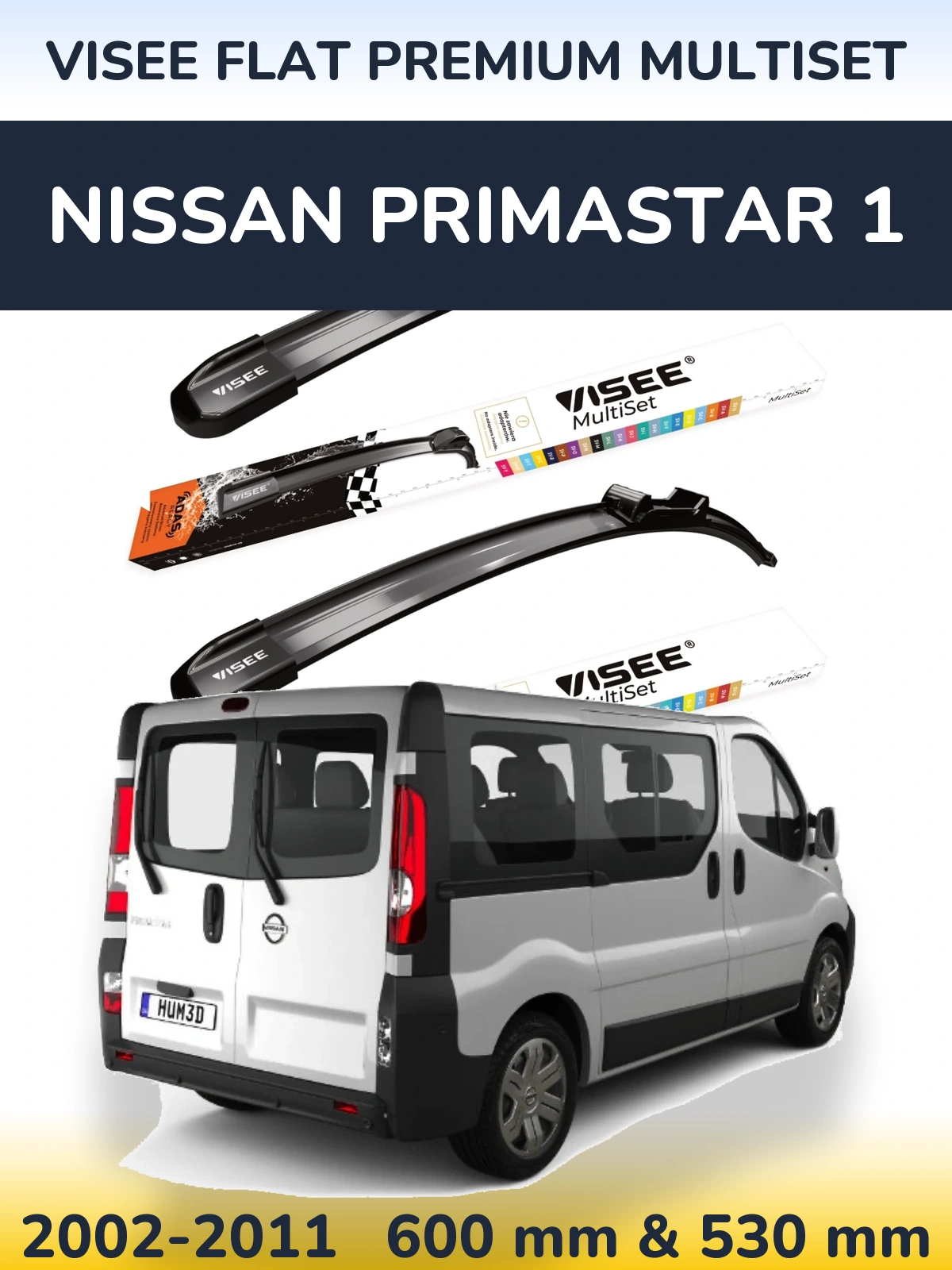 Front wiper blade set VISEE FLAT PREMIUM MultiSet 600 & 530 mm for Nissan Primastar 1 2002-2011