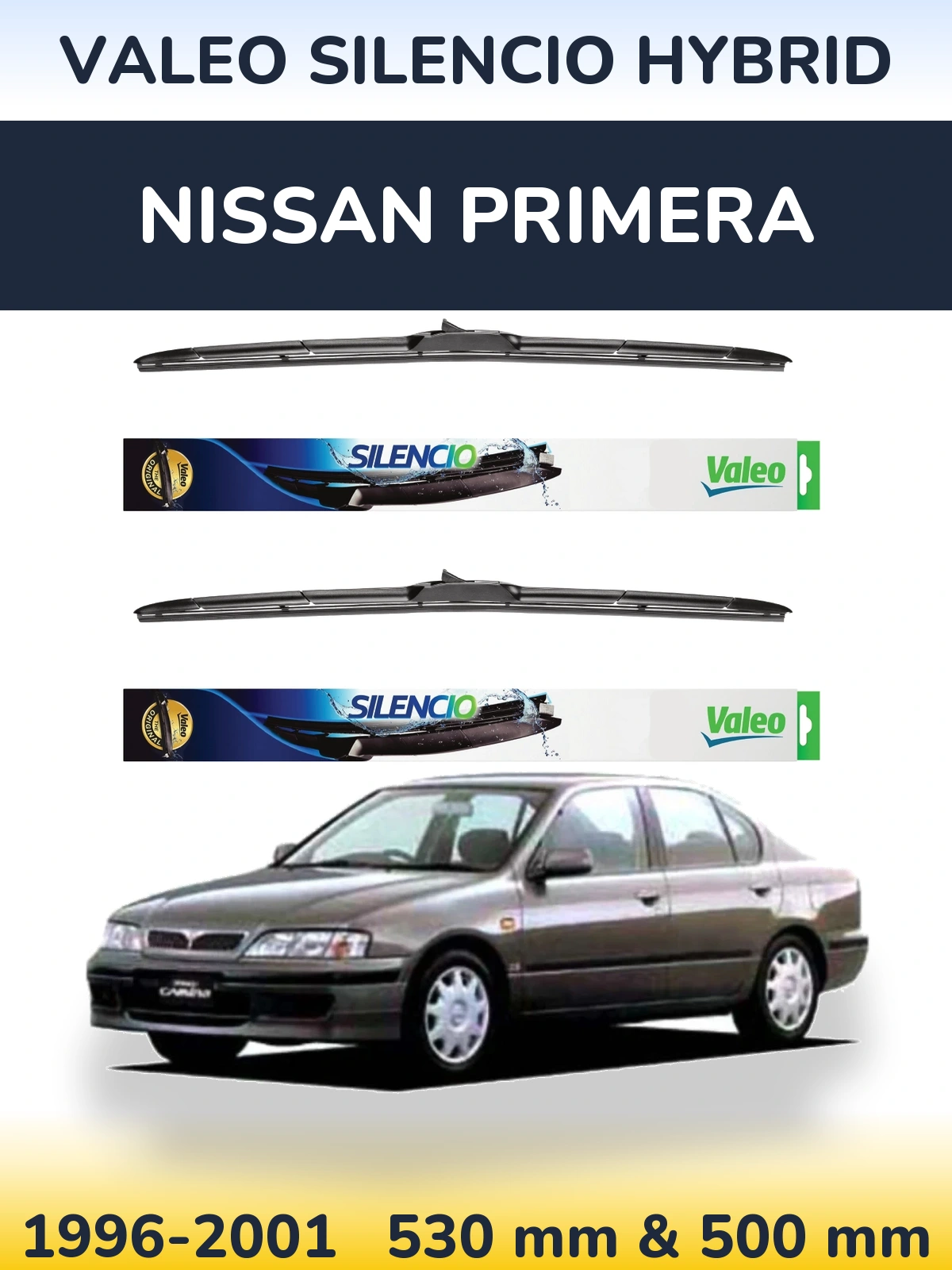 Комплект передних дворников Valeo Silencio Hybrid 530 & 500 мм для Nissan Primera 1996-2001
