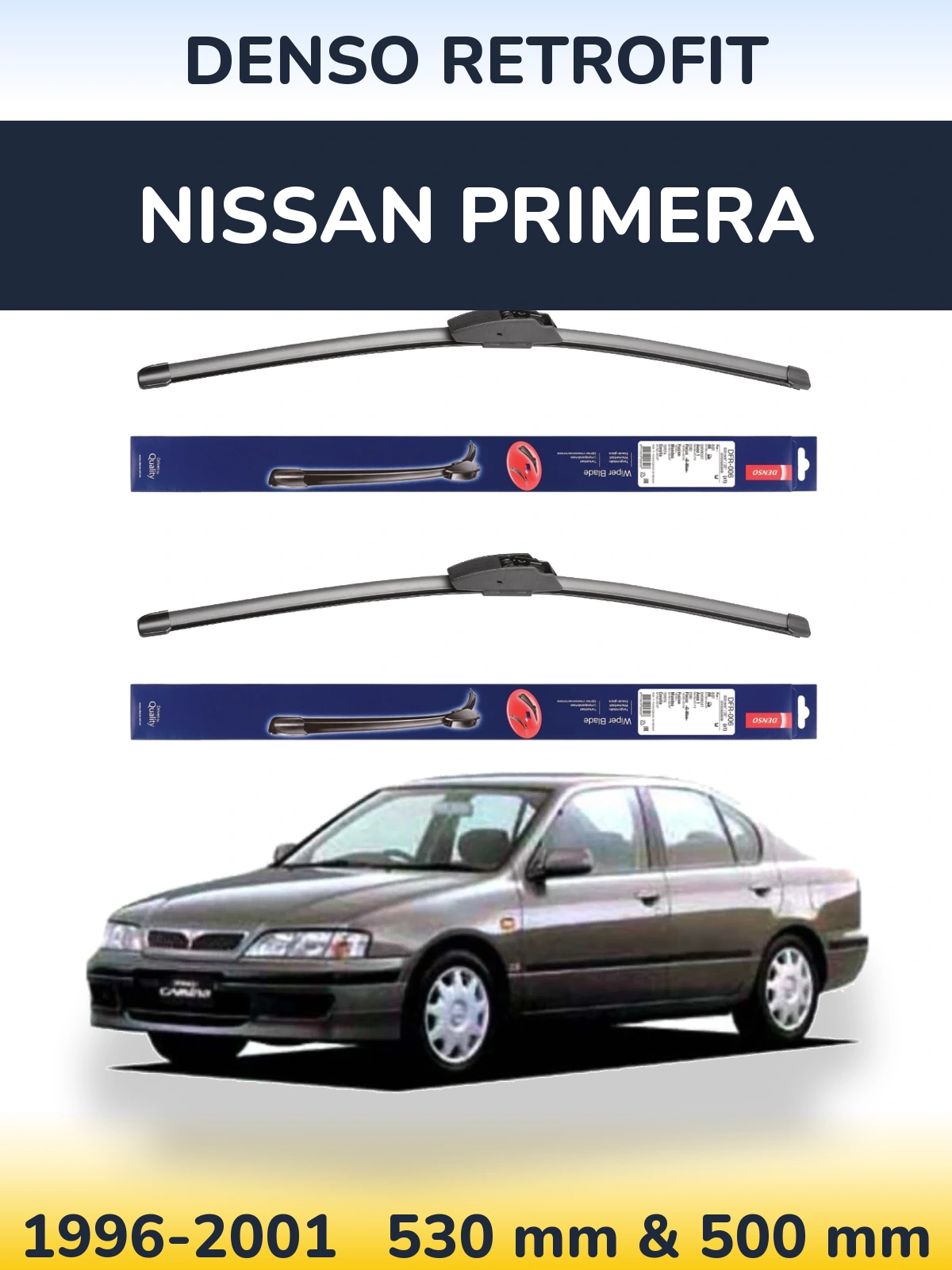 Komplet przednich wycieraczek Denso Retrofit 530 & 500 mm do Nissan Primera 1996-2001