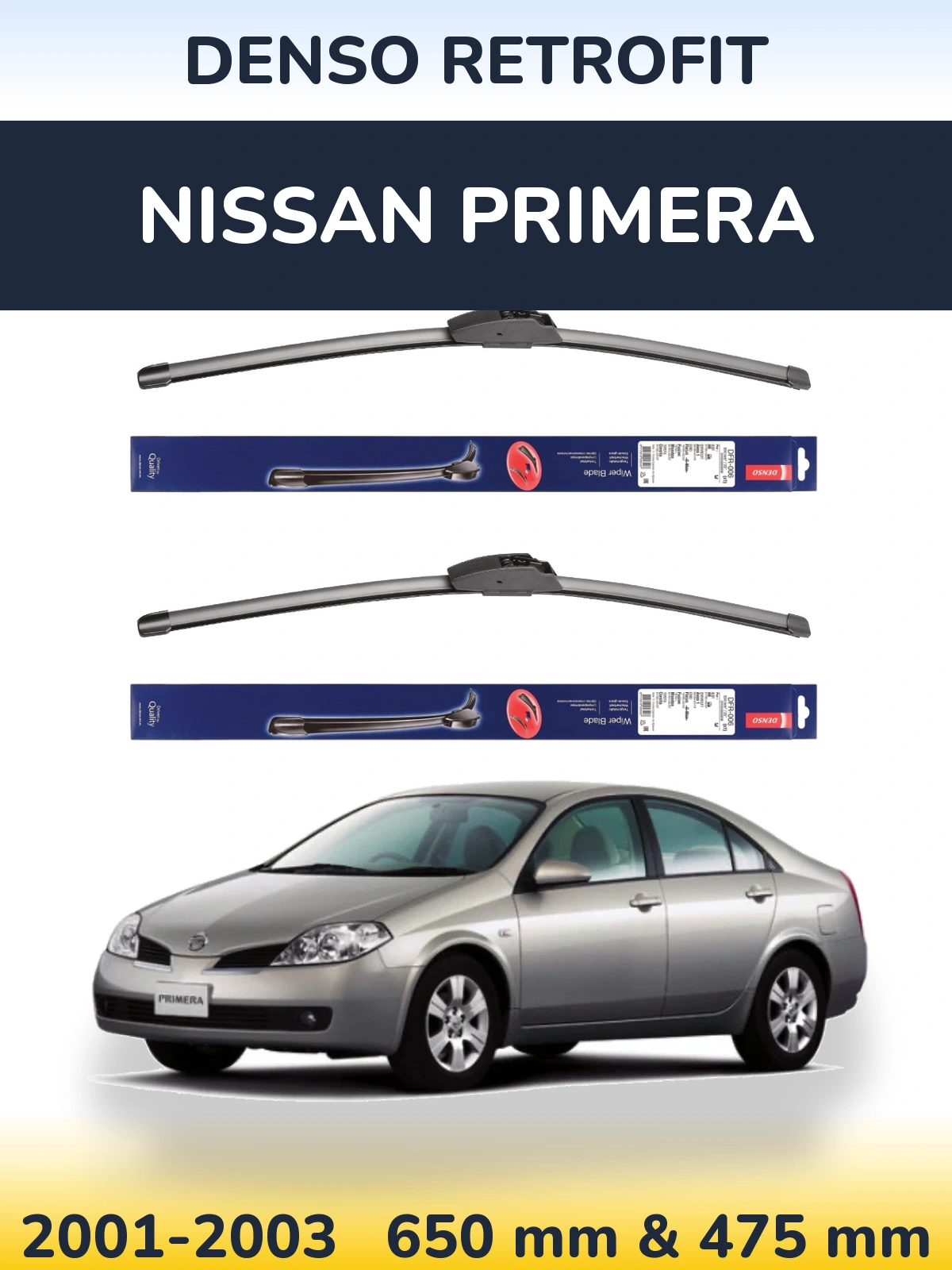 Komplet przednich wycieraczek Denso Retrofit 650 & 475 mm do Nissan Primera 2001-2003