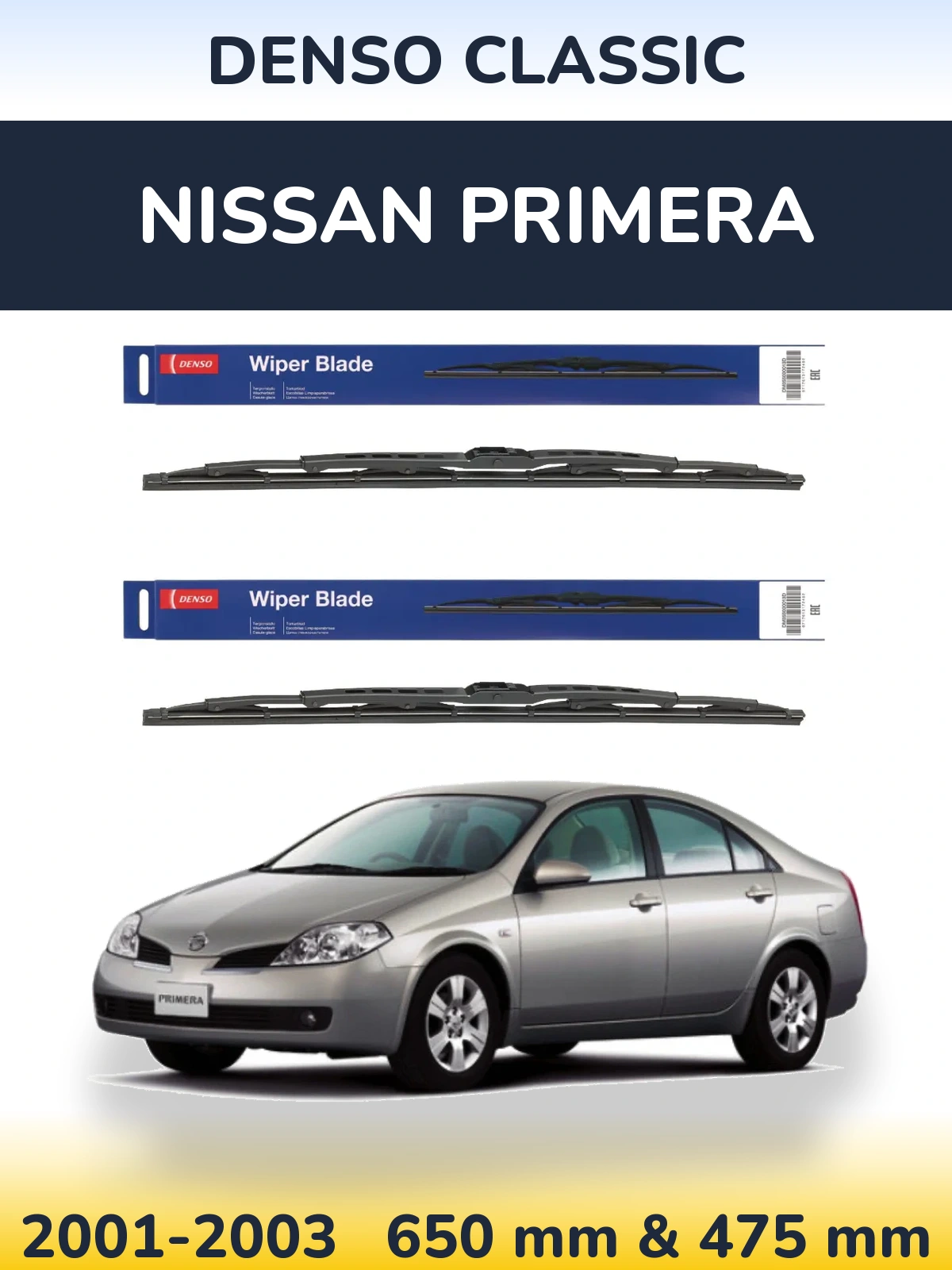 Komplet przednich wycieraczek Denso Classic 650 & 475 mm do Nissan Primera 2001-2003