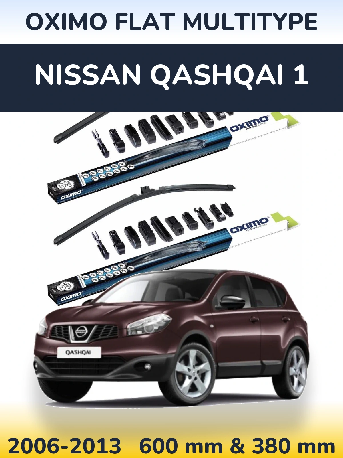 Комплект передних дворников Oximo Flat MultiТипe 600 & 380 мм для Nissan Qashqai 1 2006-2013