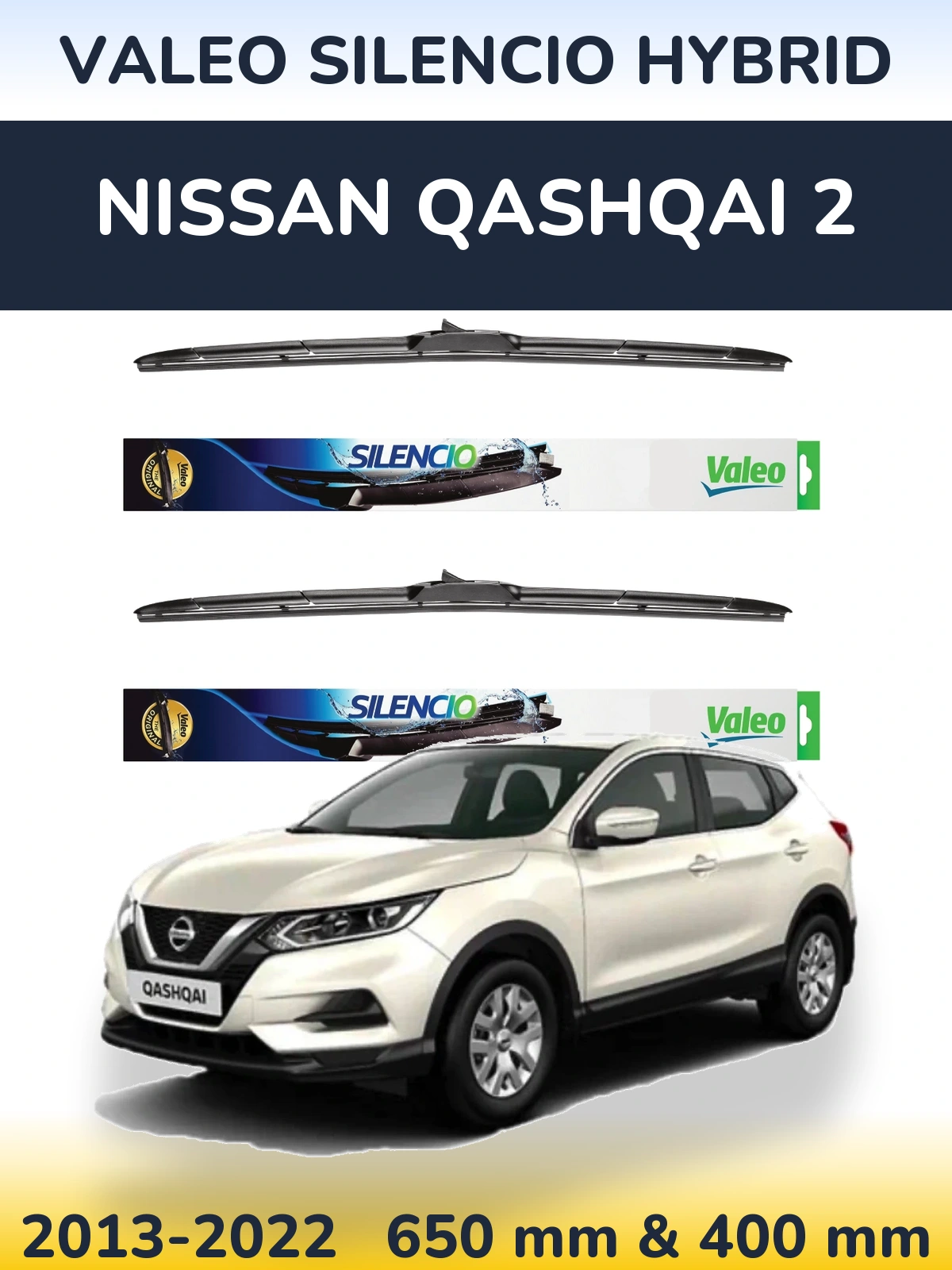 Komplet przednich wycieraczek Valeo Silencio Hybrid 650 & 400 mm do Nissan Qashqai 2 2013-2022