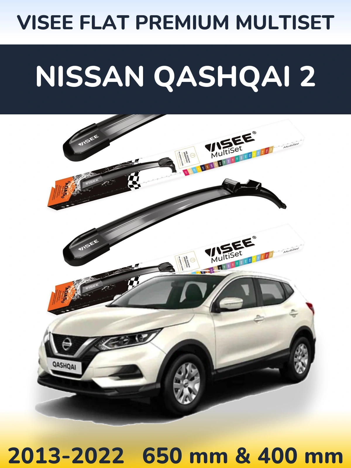 Komplet przednich wycieraczek VISEE FLAT PREMIUM MultiSet 650 & 400 mm do Nissan Qashqai 2 2013-2022