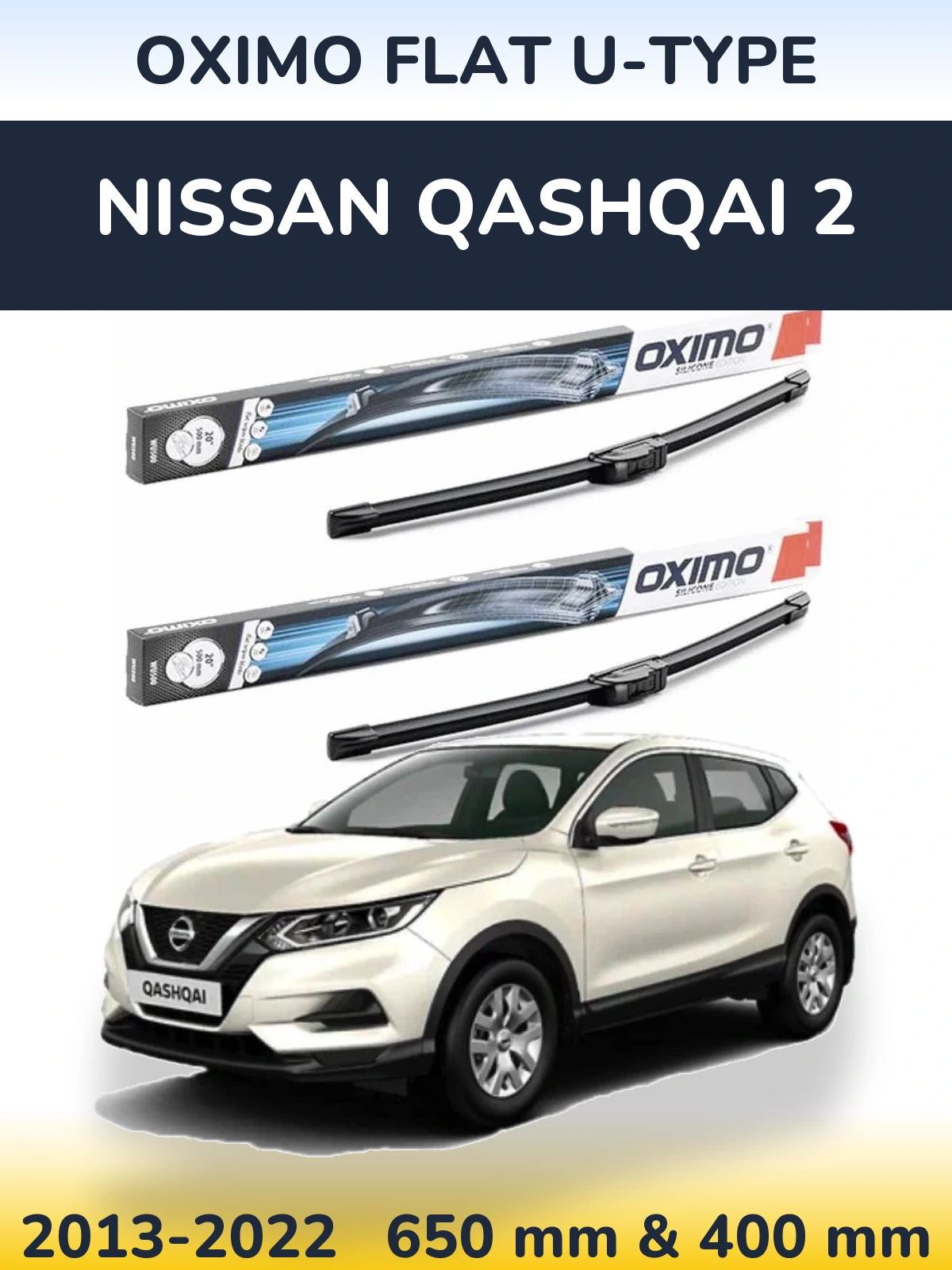 Komplet przednich wycieraczek Oximo Flat U-type 650 & 400 mm do Nissan Qashqai 2 2013-2022